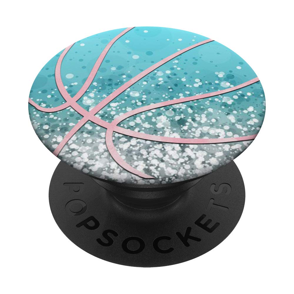 Pink Watercolor Basketball On Ice Light Blue PopSockets Swappable PopGrip - Phone Grip & Stand for iPhone, Samsung, Smartphones - Perfect for Sports Fans, Artists & Everyday Use