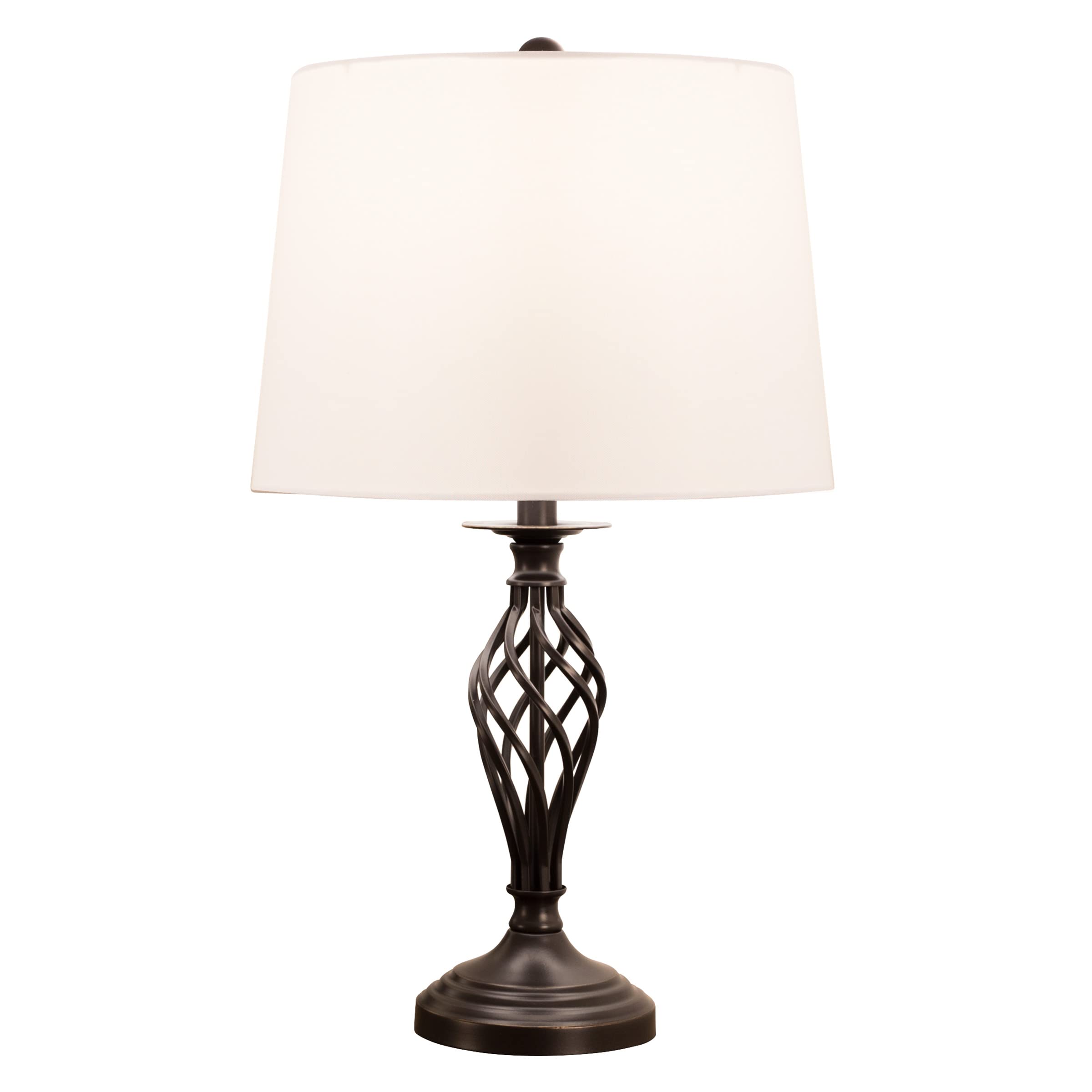 Modern Spiral Cage Table Lamps Set of 2 - Oil-Rubbed Bronze Farmhouse Style Bedside & Living Room Lighting with White Drum Shades by Lavish Home | Perfect for Nightstands, Home Office, and Cozy Reading Nooks