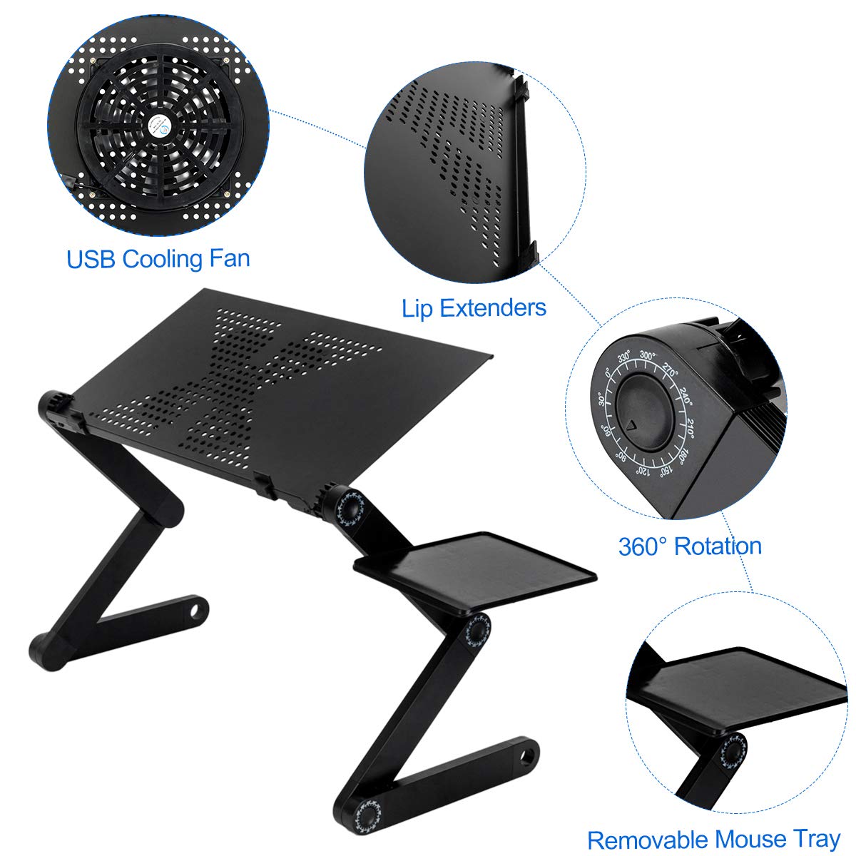 Upgraded Adjustable Aluminum Laptop Stand with Cooling Fan & Mouse Pad - Ergonomic Lap Desk for MacBook, Notebook, Home Office, Bed & TV Use - Portable Computer Table for Work, Gaming & Streaming