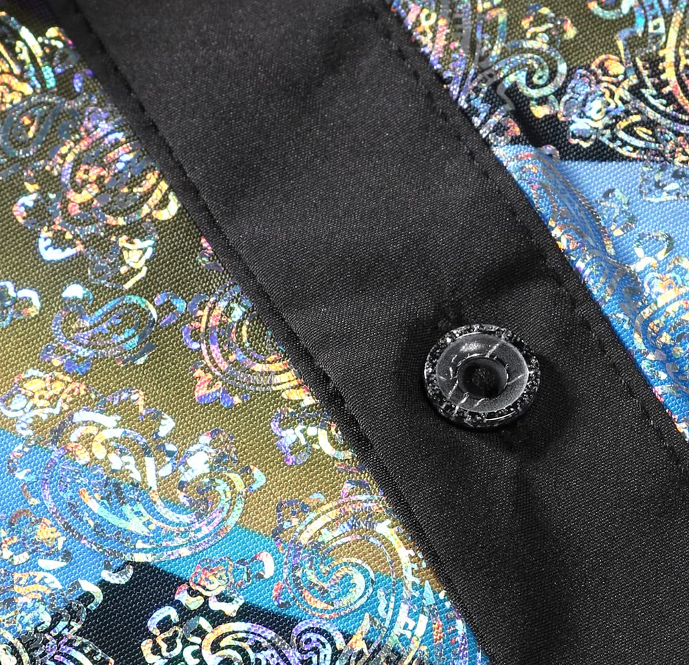 WULFUL Men's Disco Shirt with Sequins - 70s Retro Short Sleeve Button Down Shirt for Party, Costume & Nightclub Outfits | Perfect for Halloween, Themed Parties & Dance Events