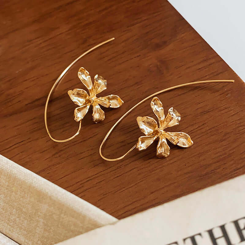 Petite Iris Flower Drop Earrings with Hook | HE2187 | Elegant Dangle Earrings for Women, Perfect for Weddings, Parties & Everyday Wear