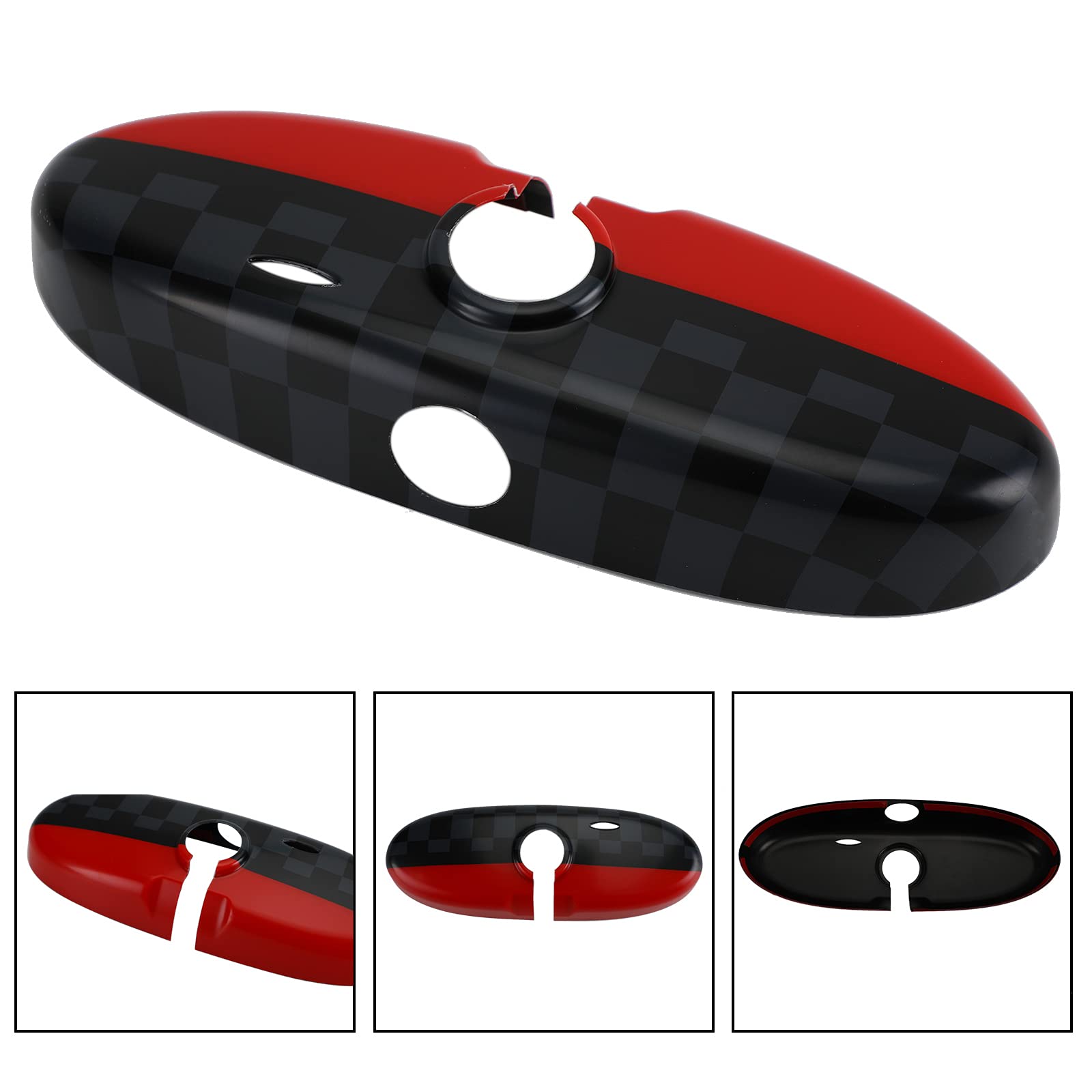 Black & Grey Checkered Red Rear View Mirror Covers for BMW MINI Cooper R55 R56 R57 - Side Mirror Protectors for Enhanced Style & Protection (Perfect for Car Enthusiasts & Customization)
