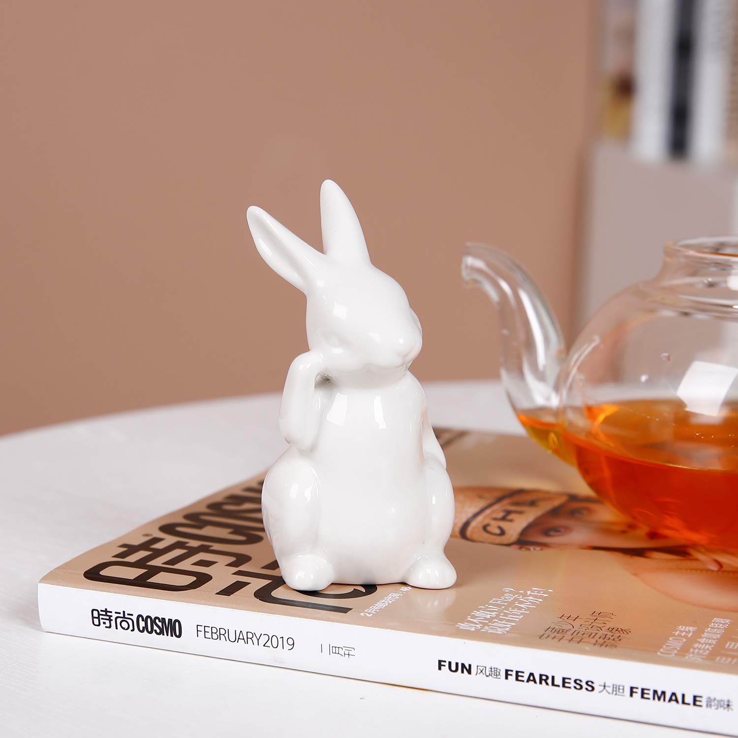 Easter Bunny Figurine - Ceramic Rabbit Decor, Porcelain Modern Art Spring Home Decorations, Cute Bunny Statue for Easter Gifts & Table Centerpiece - Perfect for Easter Party, Spring Home Decor, and Gift Giving