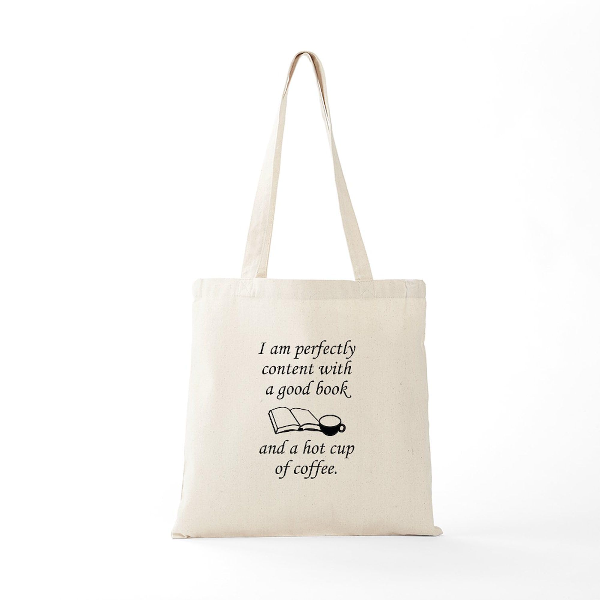 Good Book And Coffee Tote Bag - Natural Canvas Reusable Shopping Bag for Book Lovers & Coffee Enthusiasts - Perfect for Library Visits, Grocery Shopping & Beach Days