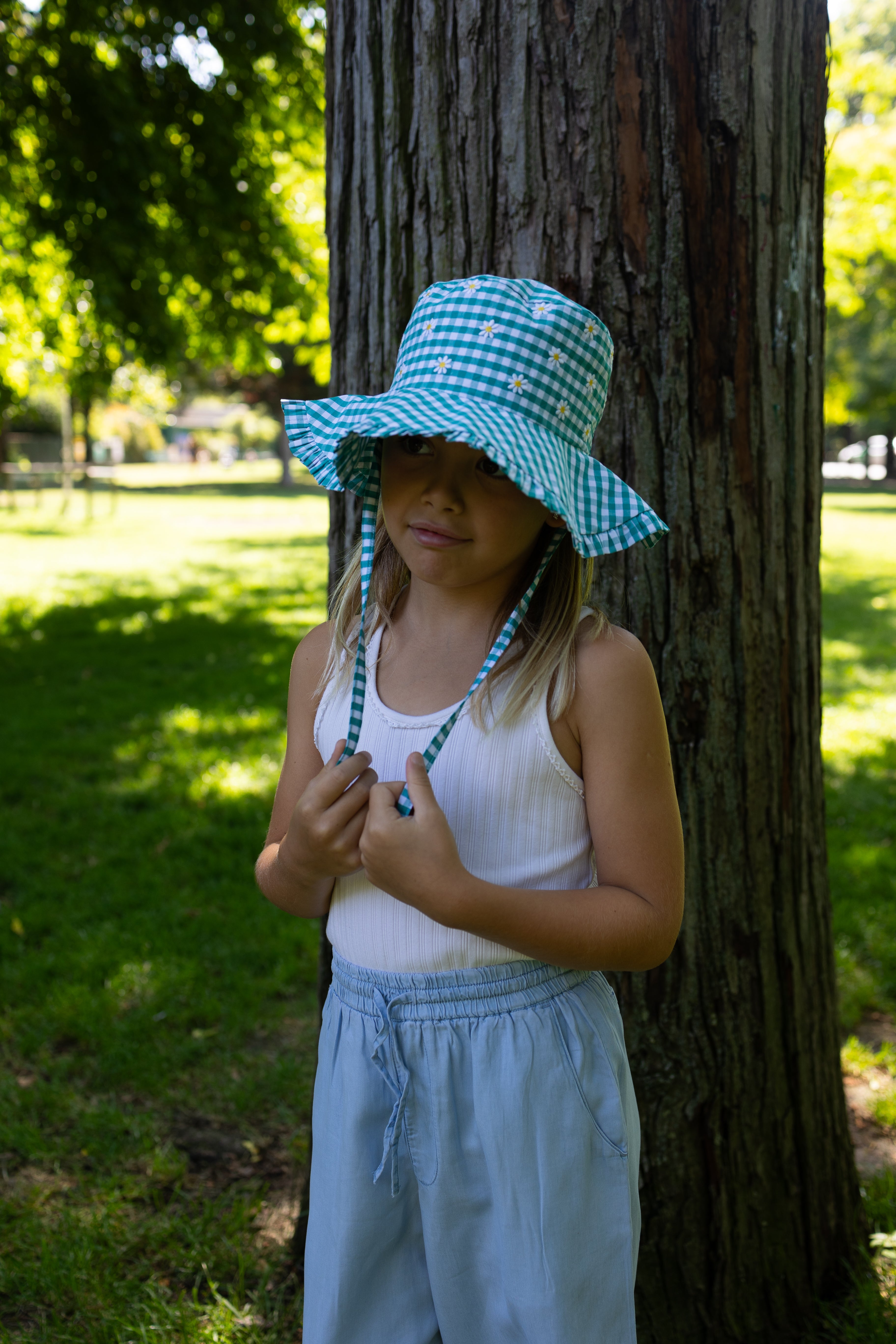 Stylish Summer Hat - Vichy Emerald Wide Brim Sun Hat for Women, UPF 50+ UV Protection, Breathable & Lightweight, Perfect for Beach, Pool, and Outdoor Activities