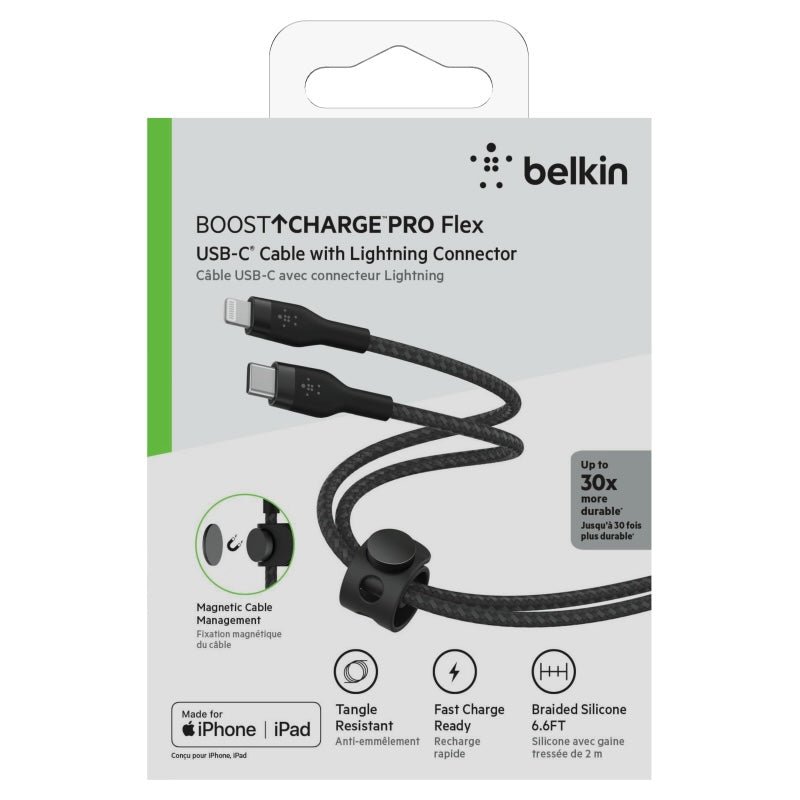 Belkin Pro Flex USB C to Lightning Cable 2M (6.6ft) - Durable Fast Charging Cord for iPhone, iPad - Perfect for Home, Office & Travel