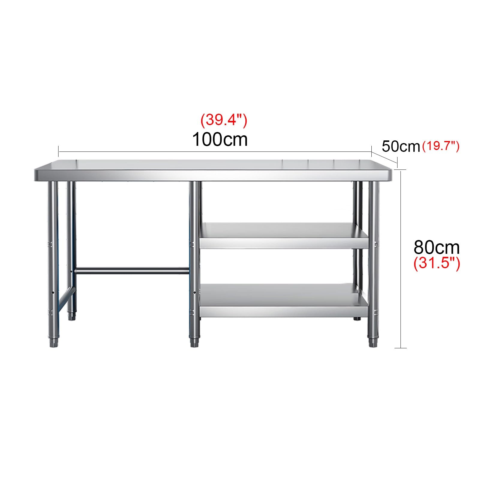 3-Tier Stainless Steel Kitchen Prep Table - 100x50x80cm Multi-Functional Chopping Countertop, Workbench & Storage Rack for Commercial & Home Use - Perfect for Restaurant Kitchen, Food Prep & Small Space Organization