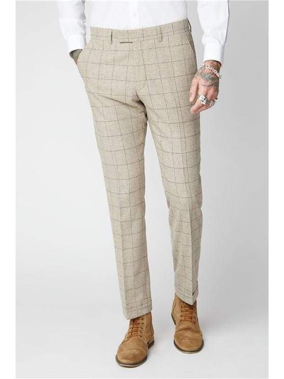 Gibson Wylam Beige Stone Check Tweed Trousers for Women - Classic Vintage High Waist Pants for Office Work, Casual Outfits & Autumn Winter Fashion