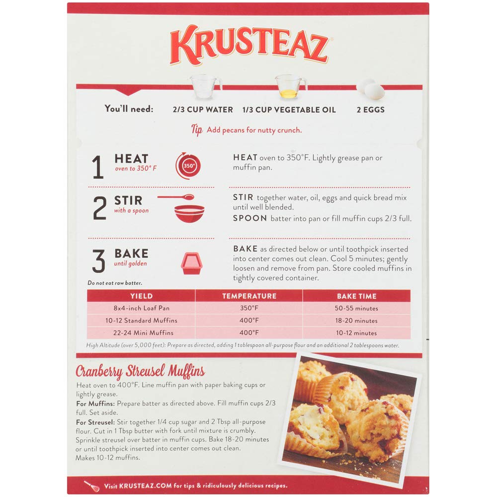 Krusteaz Cranberry Orange Quick Bread Mix - 18.6 Oz | Easy Homemade Sweet Bread | Perfect for Holidays, Breakfast & Gifting