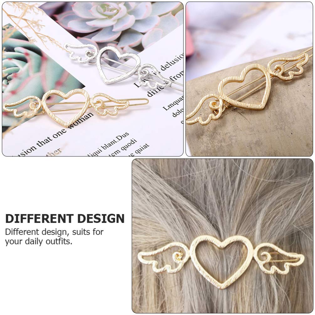 FRCOLOR 4PCS Golden Angel Wing Hair Clips - Elegant Love Heart Bobby Pins for Women & Girls, Bridal Hair Accessories, Perfect for Weddings, Parties & Everyday Styling