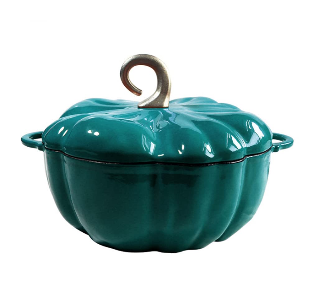 FBWSM Cute Pumpkin Shaped Soup Pot with Lid - Small Green Double Handle Cooking Pot for Kitchen, Perfect for Stews, Soups and Home Decor