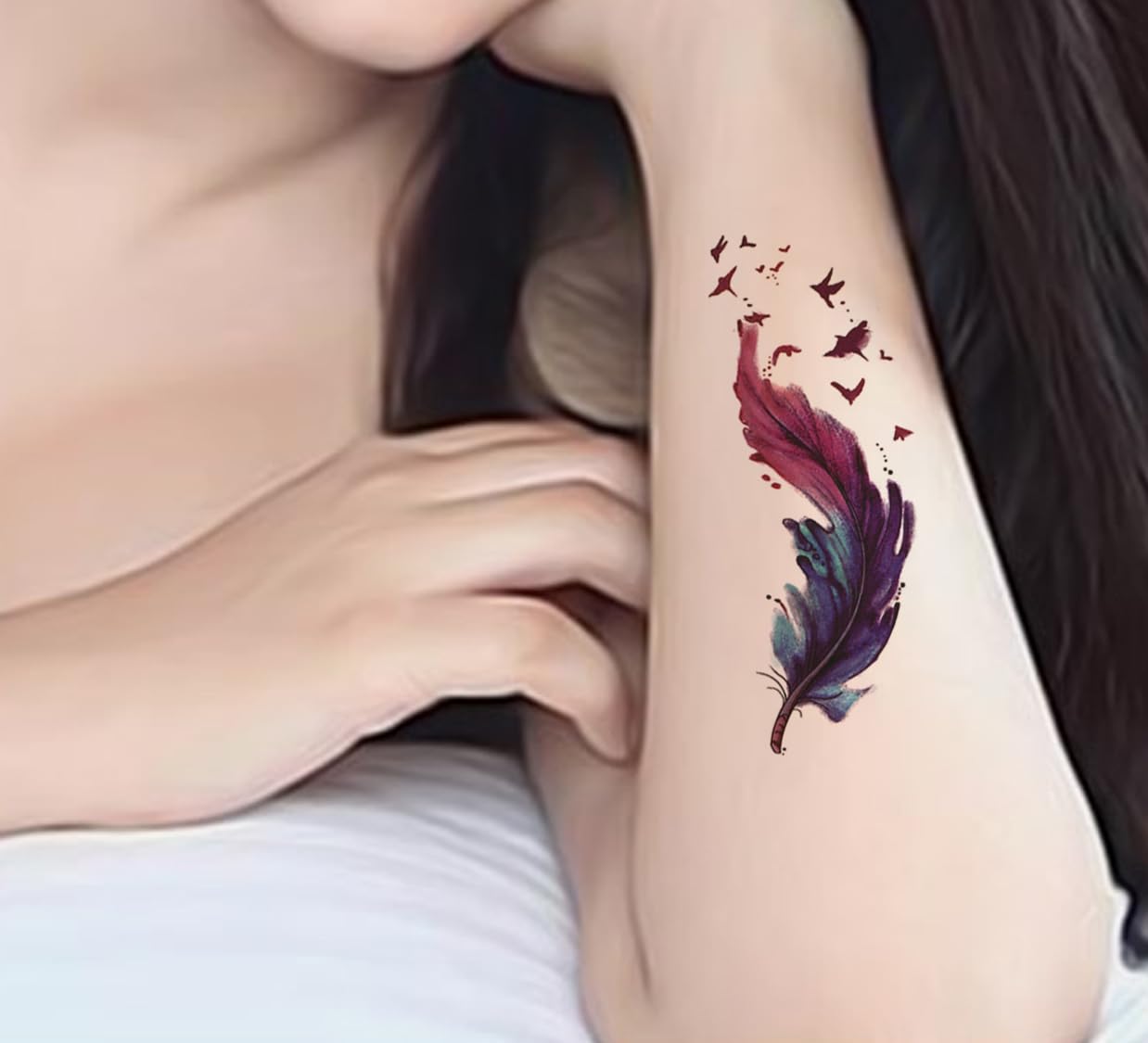 Waterproof Temporary Tattoo Stickers for Men & Women - 3D Realistic Flowers, Butterflies, Stars, Angels & Wolf Designs - 21X15 cm Armband & Word Tattoos (HB-200X) - Perfect for Parties, Halloween & Costume Events