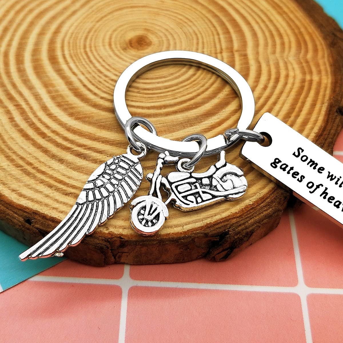 Motorcycle Memorial Keychain Gift for Dad, Brother, Husband - Sympathy Jewelry for Riders