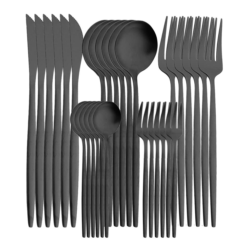30-Piece Matte Black Stainless Steel Flatware Set - Knife, Fork & Spoon Cutlery for Dining, Kitchen & Entertaining - Durable Dinnerware Silverware for Restaurants, Home & Gifts