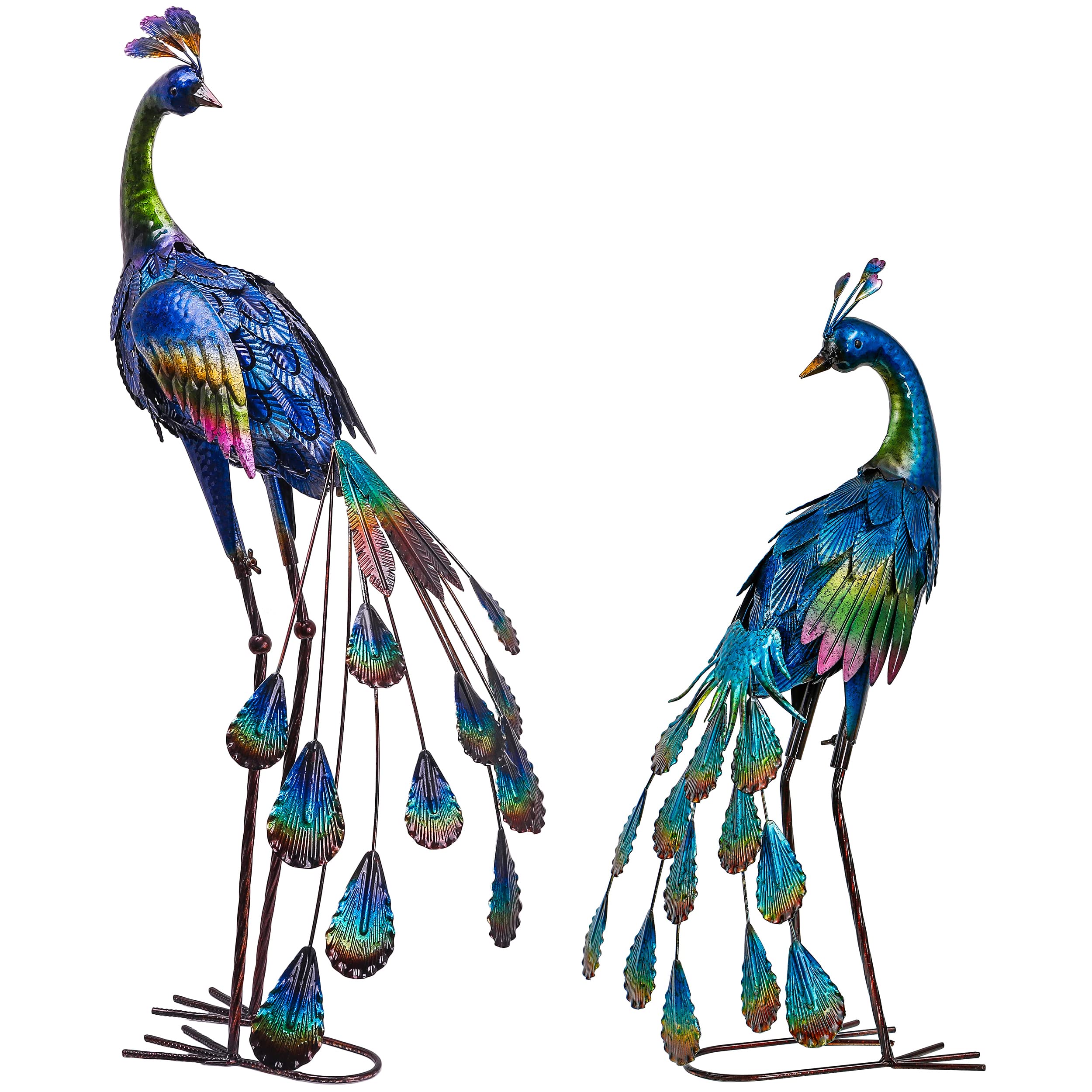 Blue Large Metal Peacock Yard Art - 35 Inch Outdoor Garden Sculpture & Lawn Ornament for Porch, Patio, Pool & Backyard Decor | Unique Gift for Women & Mom | Perfect for Garden Themes, Wedding Decor & Home Landscaping