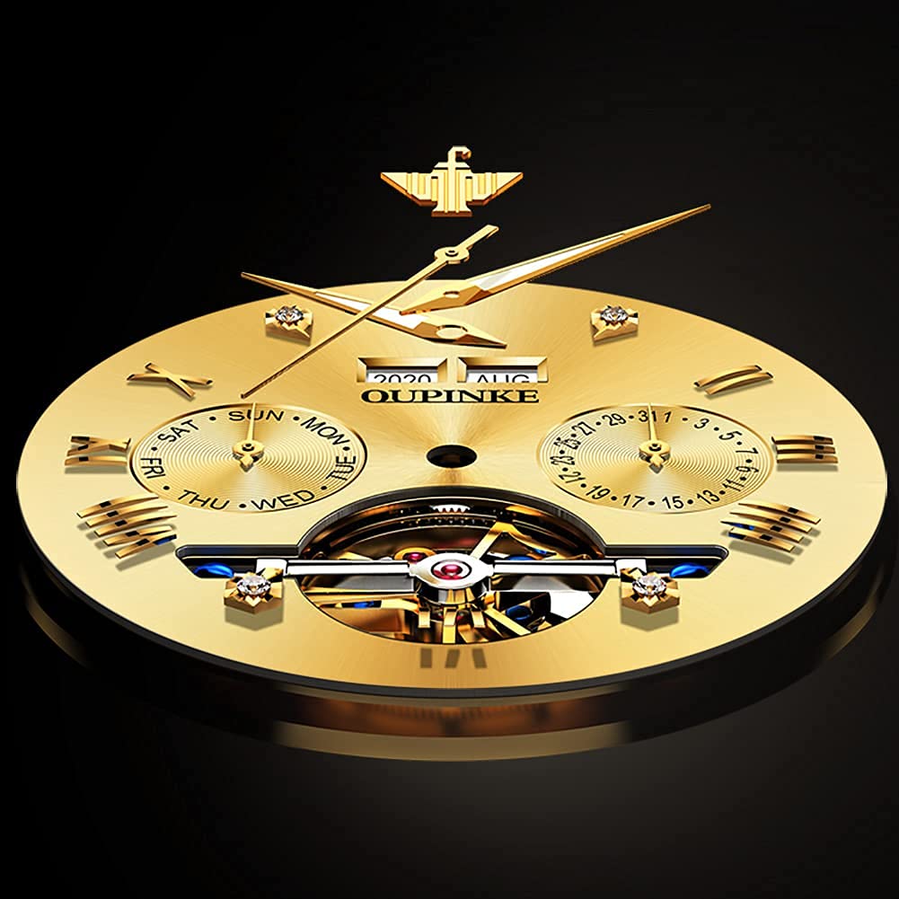 Luxury Men's Automatic Skeleton Watch with Diamond & Sapphire Crystal - Self Winding Mechanical Dress Watch - Tungsten Case - Perfect for Business, Formal Events & Gifts