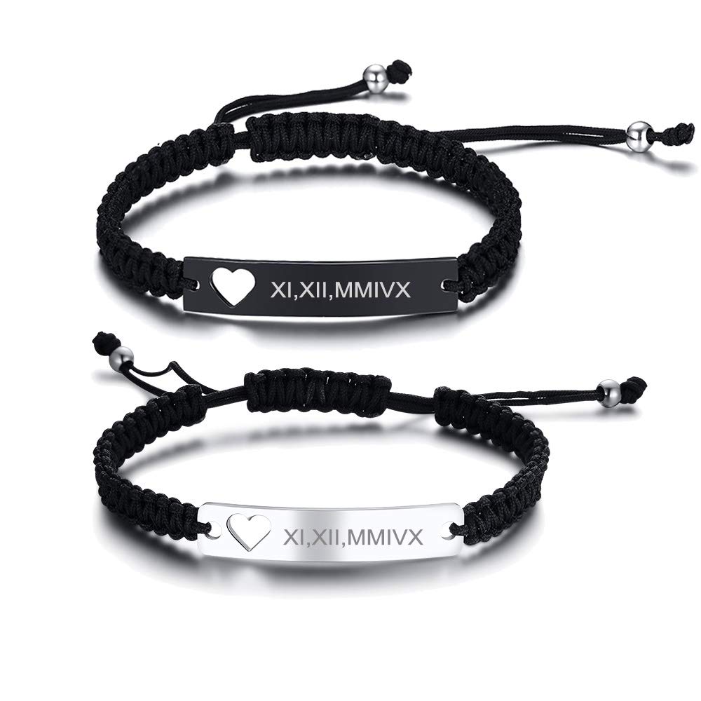 MEALGUET Personalized Couple Bracelets - Custom Engraved Handmade Braided Rope Bracelet for Men & Women - Adjustable Friendship Wristband - Unique Gift for Husband, Boyfriend, Anniversary - Perfect for Couples, Dating & Romantic Occasions