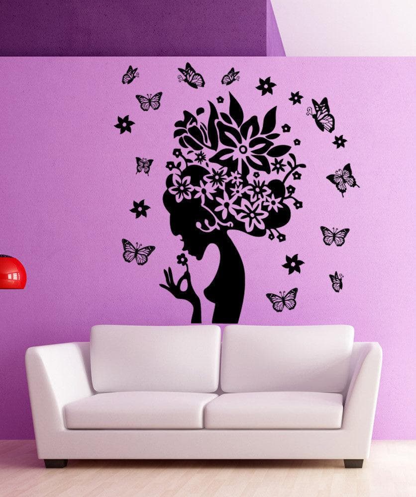 Vinyl Wall Decal Sticker - Butterfly Lady Design #1569 | Removable Home Decor for Bedroom, Nursery, Living Room
