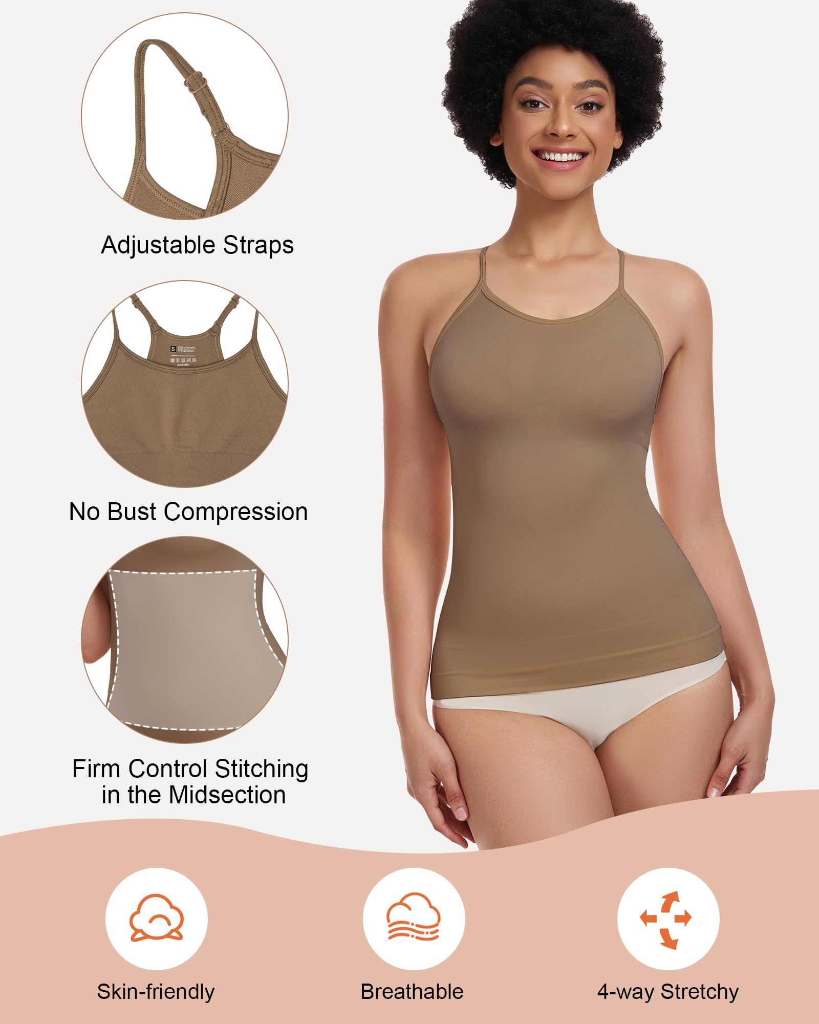 EUYZOU Women's Tummy Control Shapewear Tank Top - Seamless Racerback Compression Camisole for Slimming & Body Shaping | Perfect for Everyday Wear, Workout & Layering