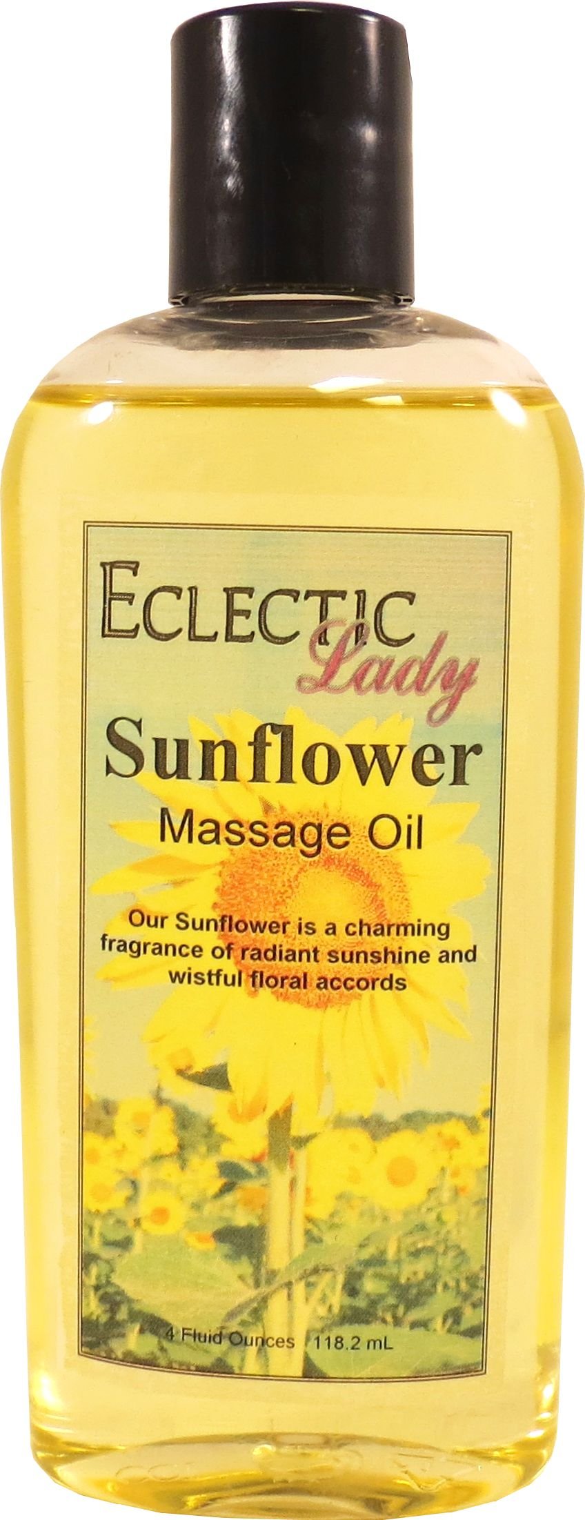 Sunflower Scented Massage Oil with Sweet Almond & Jojoba Oil - 4oz Natural Aromatherapy Oil for Relaxation, Preservative Free - Perfect for Spa, Couples Massage & Stress Relief