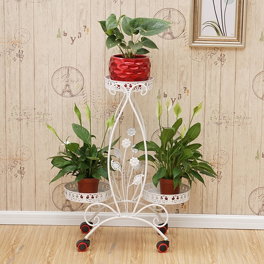 3-Tier Iron Flower Pot Stand with Wheels for Indoor & Outdoor Use - White Corner Shelf for Home, Garden, Patio Decor | Perfect for Plant Display, Storage, and Space-Saving Organization