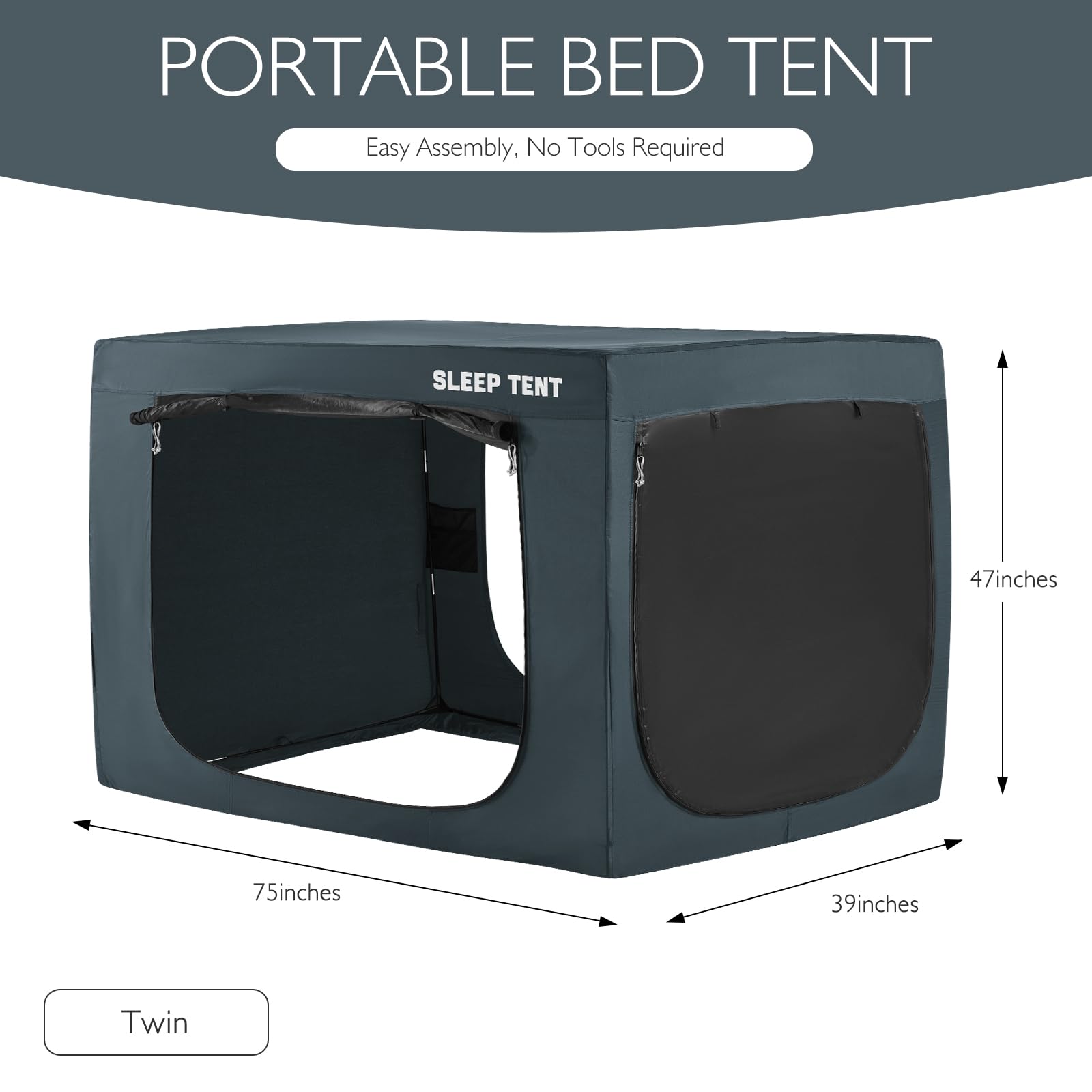 BORNA Twin Bed Tent - Indoor Portable Light Reducing Sleeping Canopy for Kids & Adults | Bunk Blackout Tent with Breathable Privacy Space & Mosquito Netting (Navy Blue) - Perfect for Bedrooms, Dorms, Camping & Creating Cozy Sleep Spaces