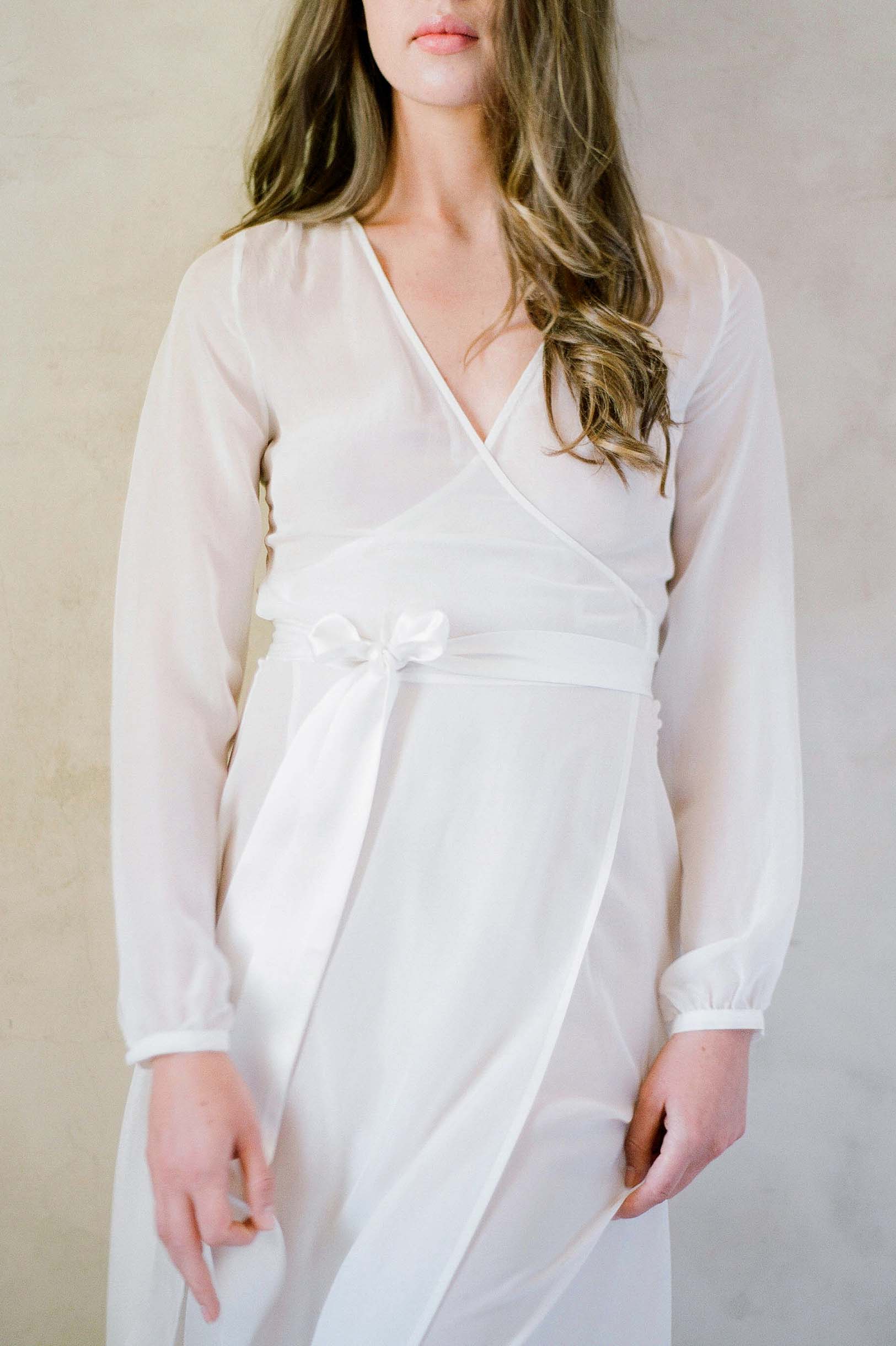 Nina Ivory Silk Chiffon Wrap Robe - Luxurious Lightweight Kimono Style Bathrobe for Women | Perfect for Spa, Bridal Shower & Hotel Getaways