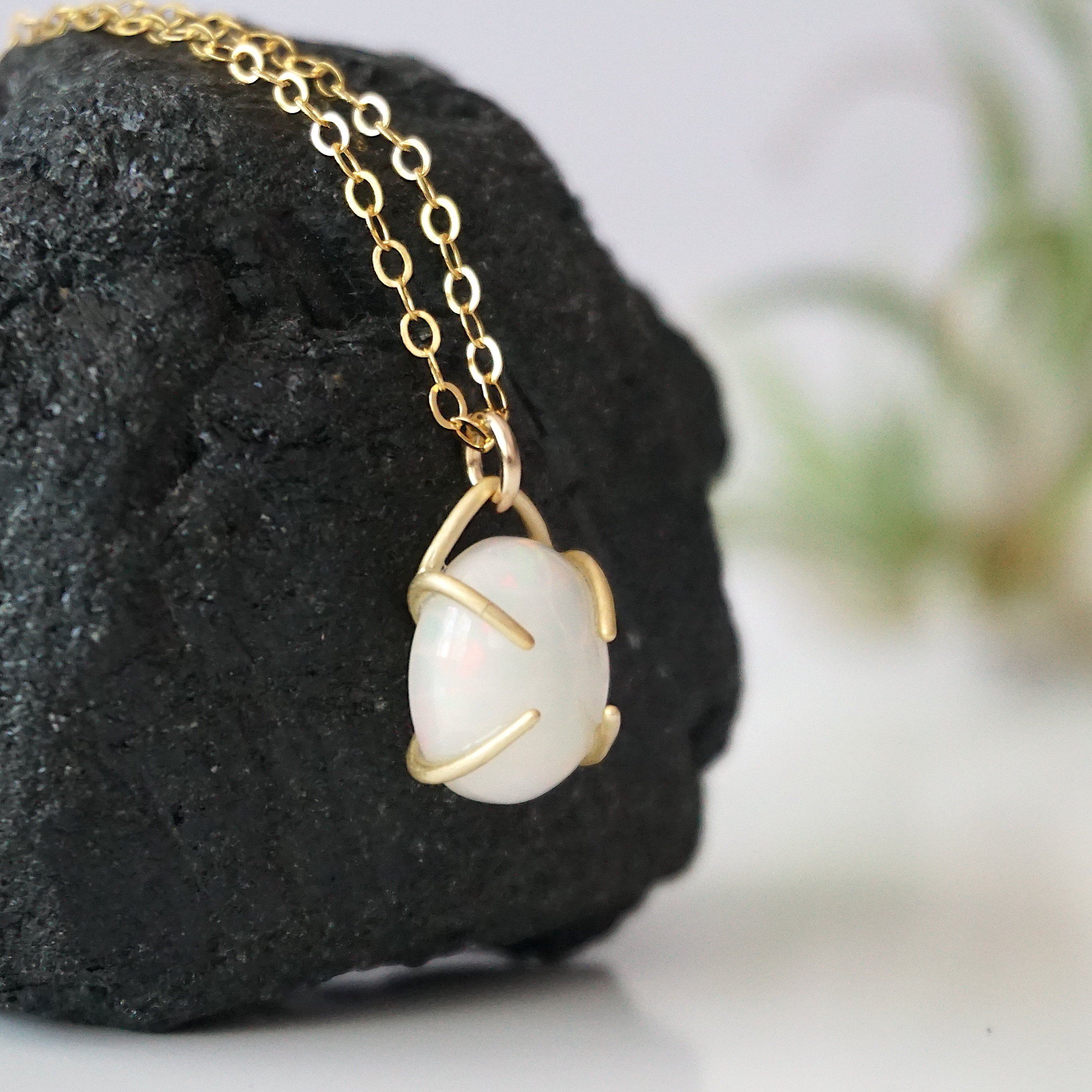 Fire Opal Huggie Charm Necklace - 14K Gold Filled Dainty Jewelry for Women - Perfect for Everyday Wear, Date Nights & Special Occasions