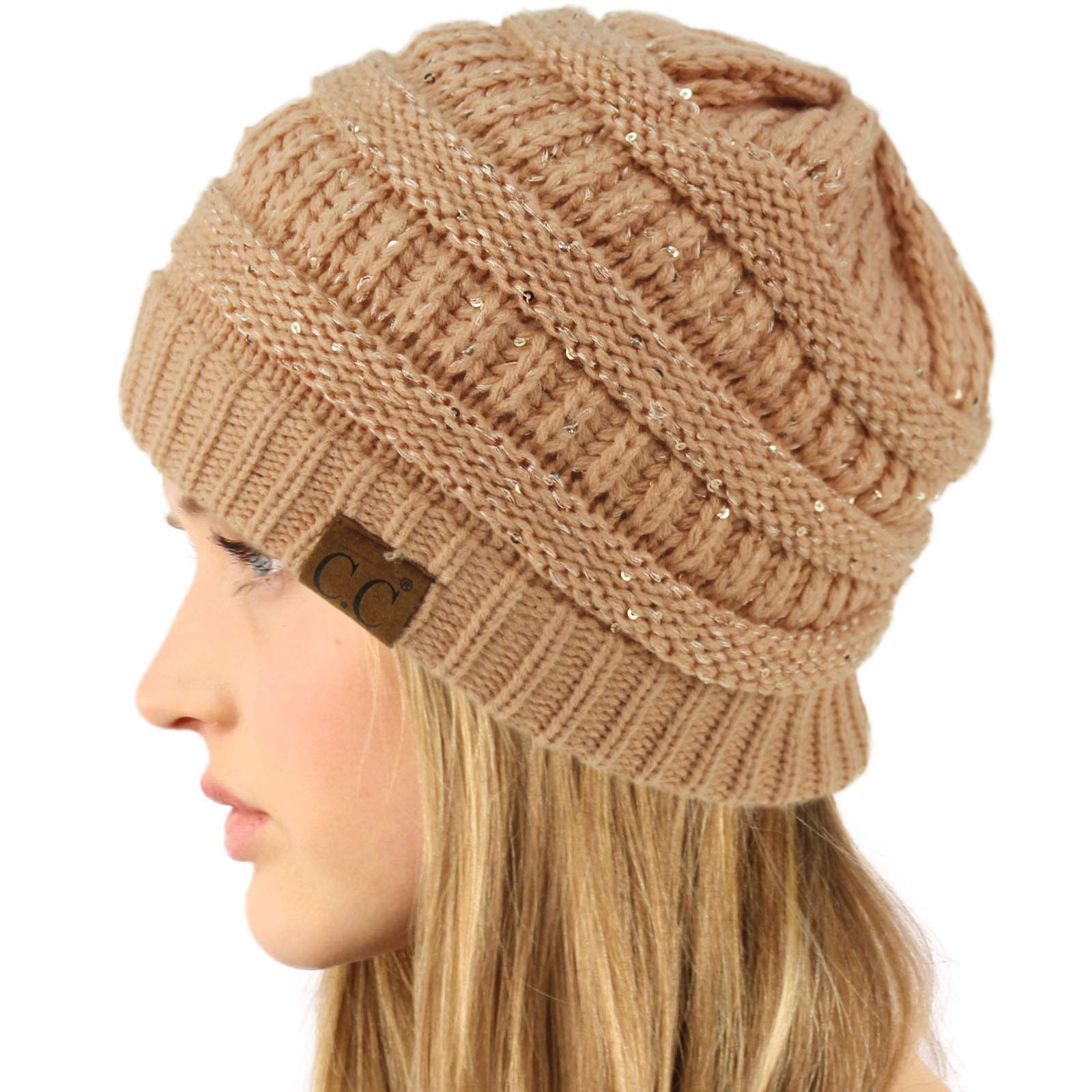 CC Classic Winter Fall Trendy Chunky Stretchy Cable Knit Beanie Hat - Warm Soft Wool Blend Skull Cap for Women & Men - Perfect for Snowboarding, Skiing, Hiking & Cold Weather Fashion