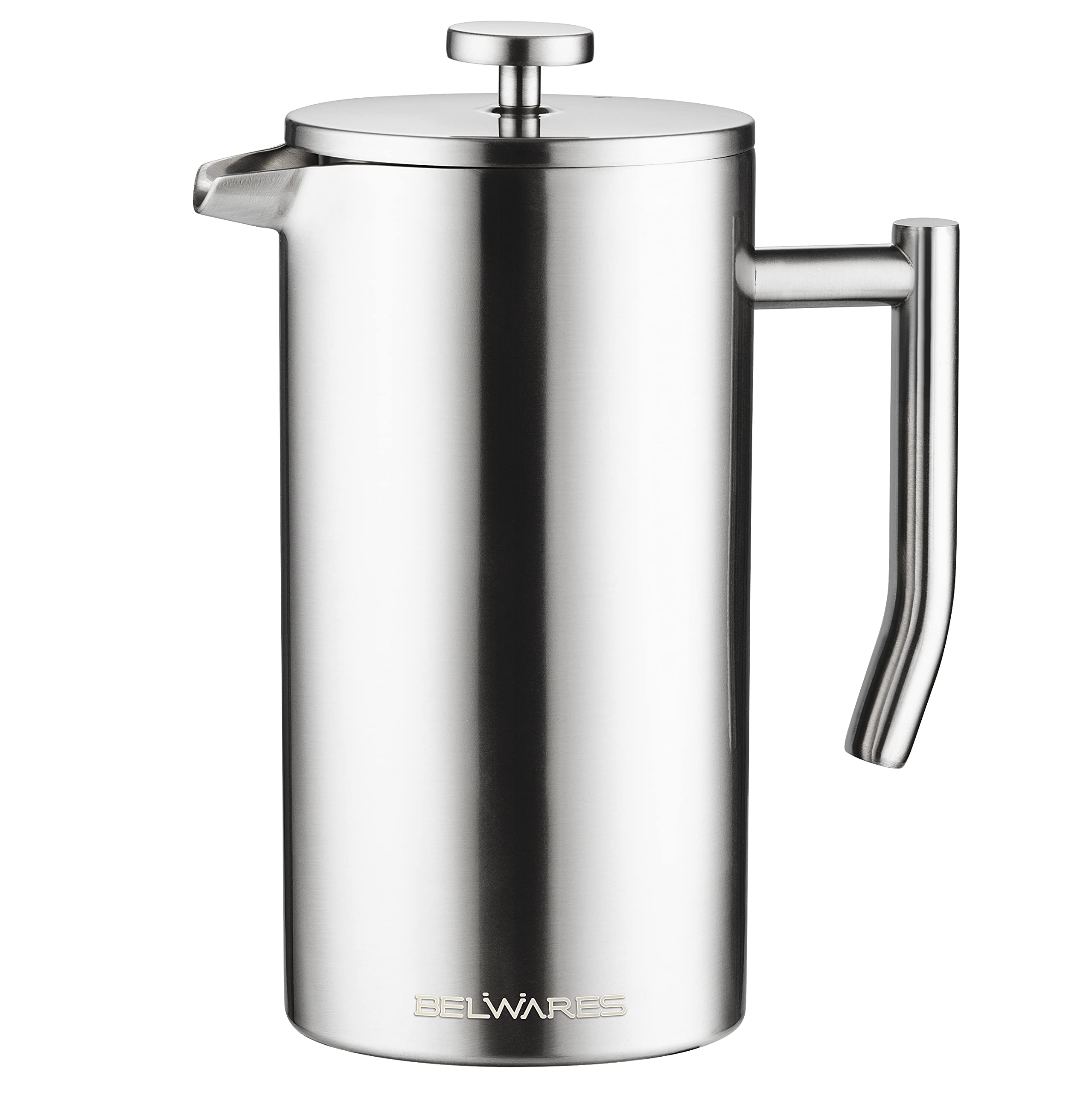 Belwares 50 Oz French Press Coffee Maker - Stainless Steel 304 Insulated Coffee Press with Double Wall & 4-Stage Filtration System (1.5L, Silver) - Perfect for Home, Office, Camping & Gifts