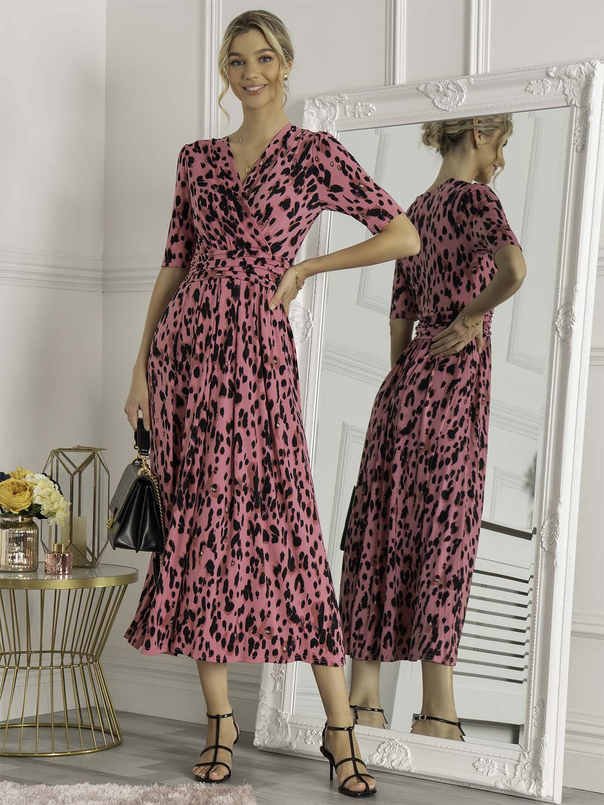 JOSIE Animal Print Maxi Dress - Pink Leopard Print Long Dress for Women | Perfect for Beach Vacations, Summer Parties & Casual Outings