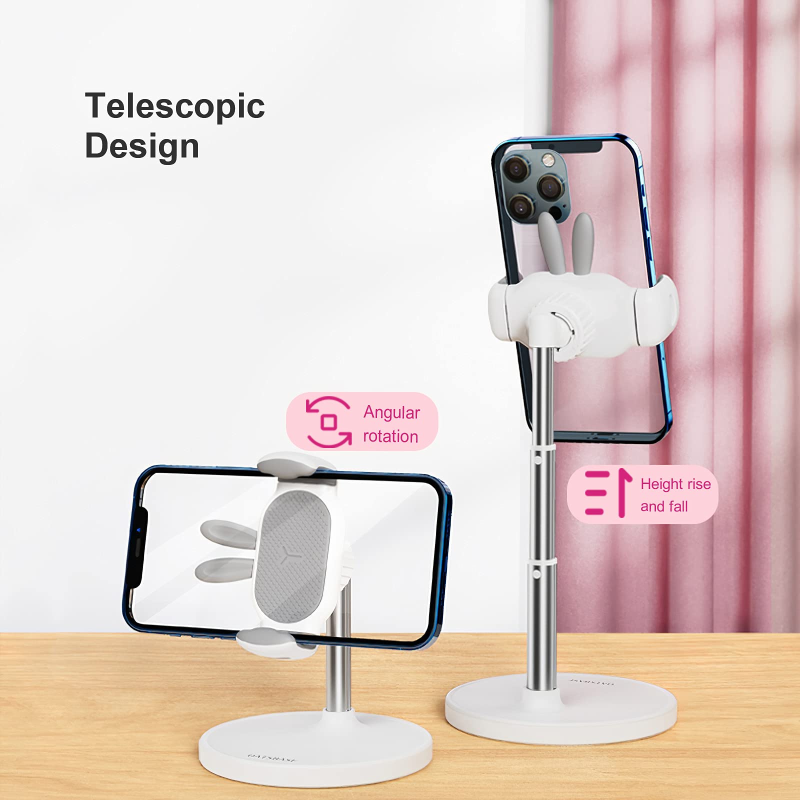 Adjustable Cute OATSBASF Chat Stand - Kawaii Phone Holder for Desk, Recording & Video Calls - Compatible with iPhone & All Smartphones (White) - Perfect for Home Office, TikTok Videos & Online Meetings