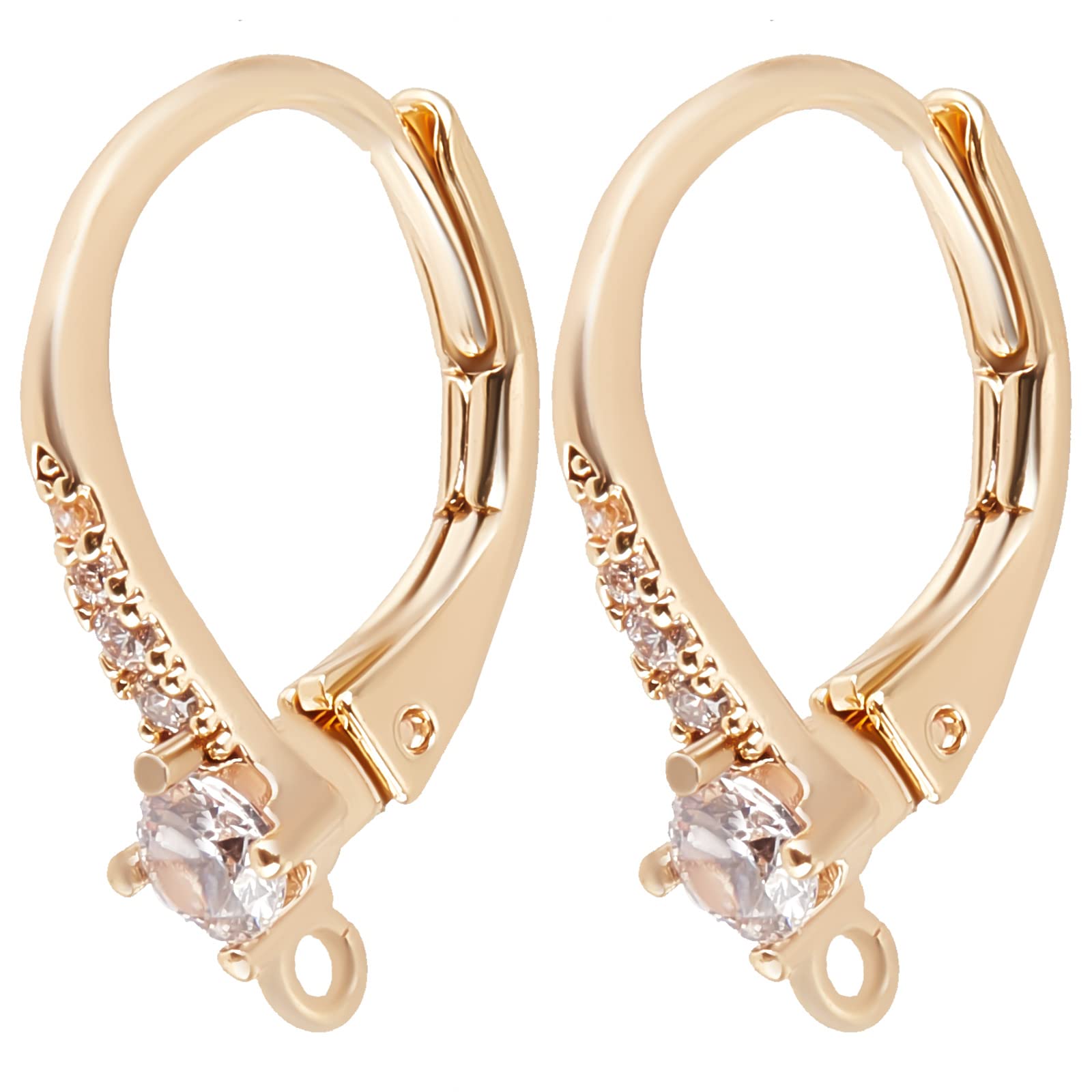 Beebeecraft 10Pcs Cubic Zirconia Leverback Earring Hooks - 18K Gold Plated Brass Rhinestone French Earwires (17x12mm) for DIY Jewelry Making | Perfect for Women's Handmade Earrings, Gift Giving and Party Accessories
