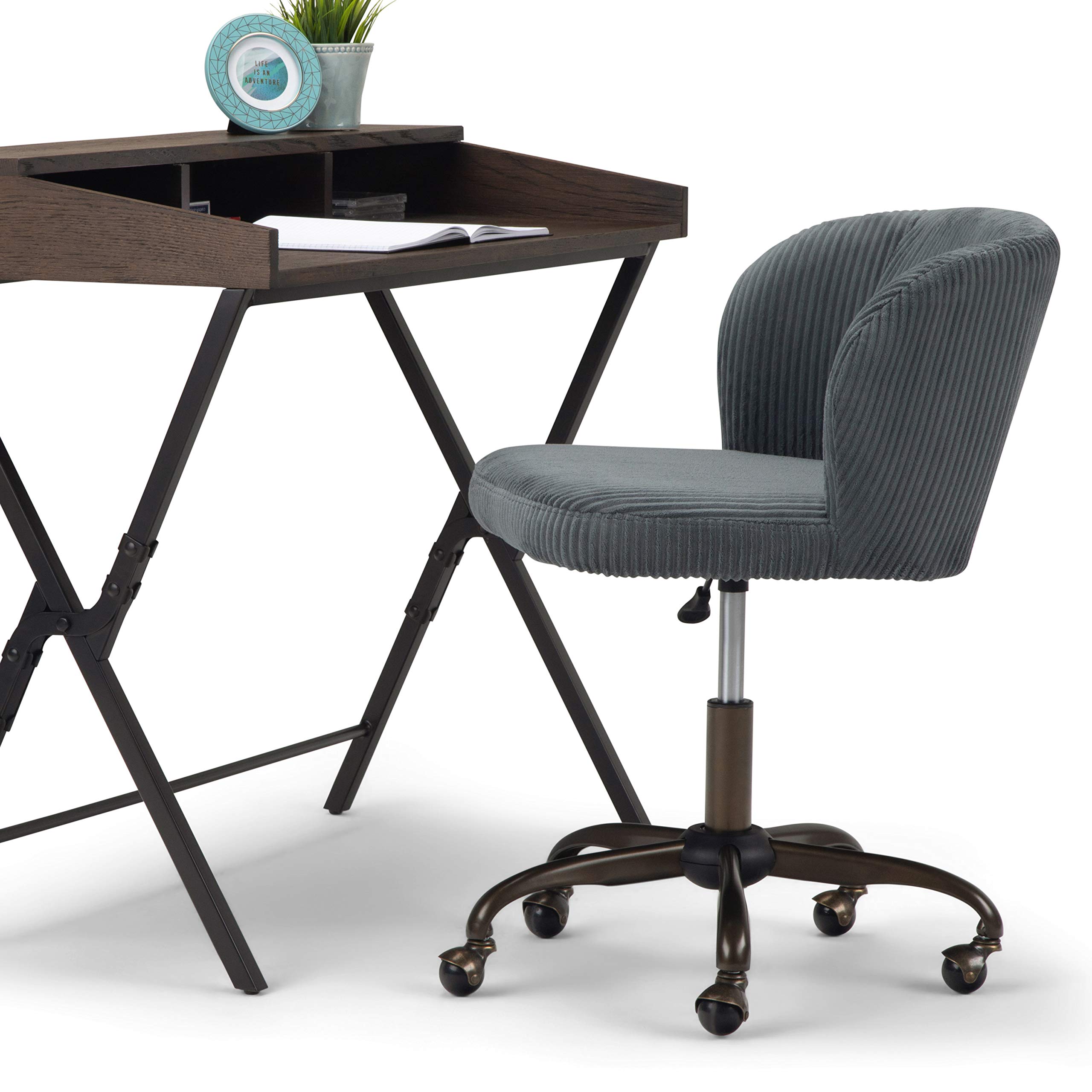 SIMPLIHOME Sheehan Swivel Adjustable Executive Office Chair - Grey Corduroy Fabric Ergonomic Desk Chair with Lumbar Support for Home Office, Study & Workspace - Modern Computer Chair for Long Hours Sitting
