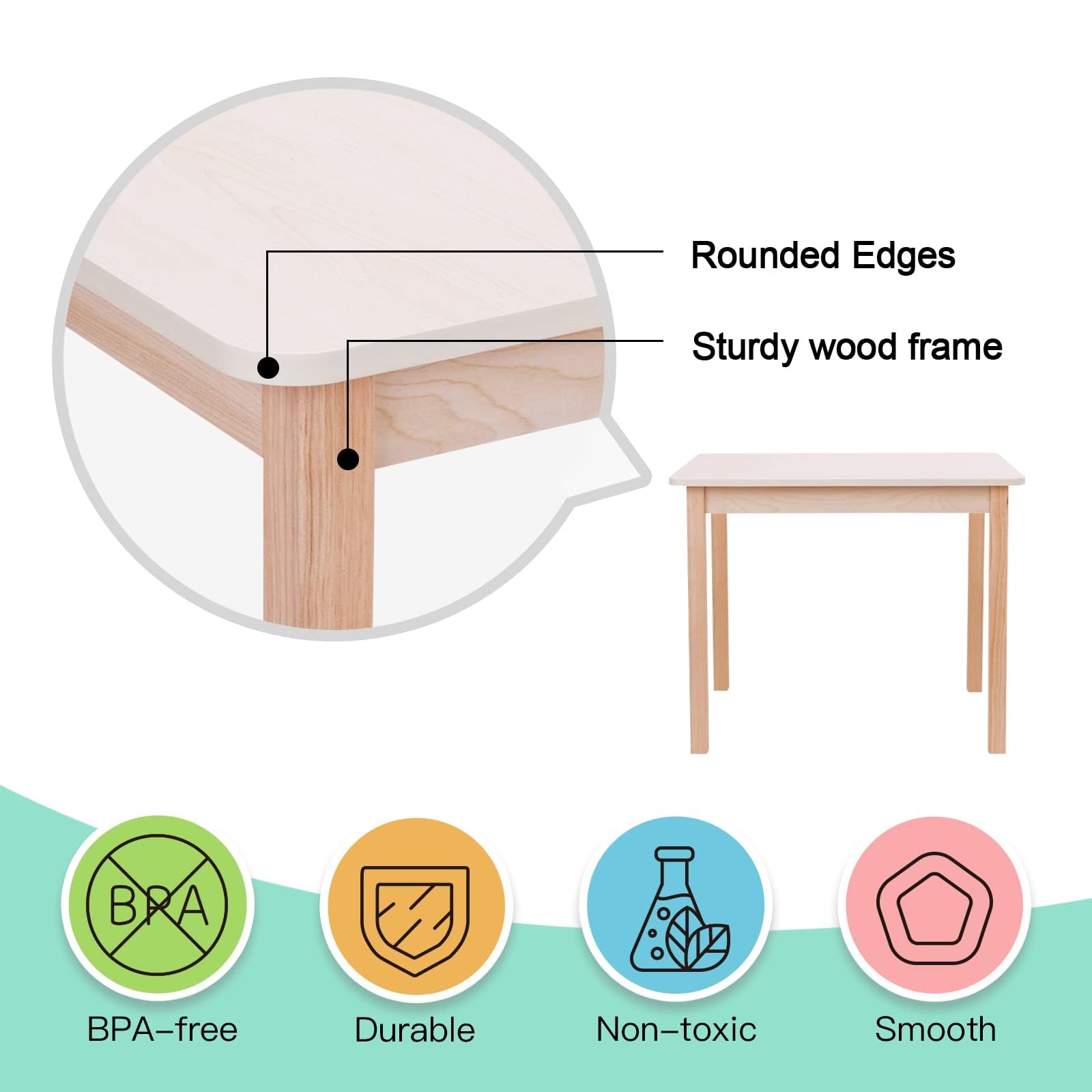 OOOK Wooden Kids Table and 2 Chairs Set - Waterproof Toddler Table with Smooth Edges, Easy to Clean Children's Dining & Activity Furniture for Eating, Snack Time, Arts & Crafts, Playtime and Learning Activities