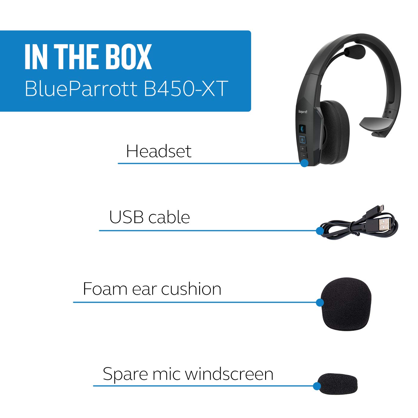 BlueParrott B450-XT Noise Cancelling Bluetooth Headset - Premium Wireless Headphones with 24-Hour Battery Life, Long Range & Comfortable Design for Truck Drivers, Call Centers & Remote Work