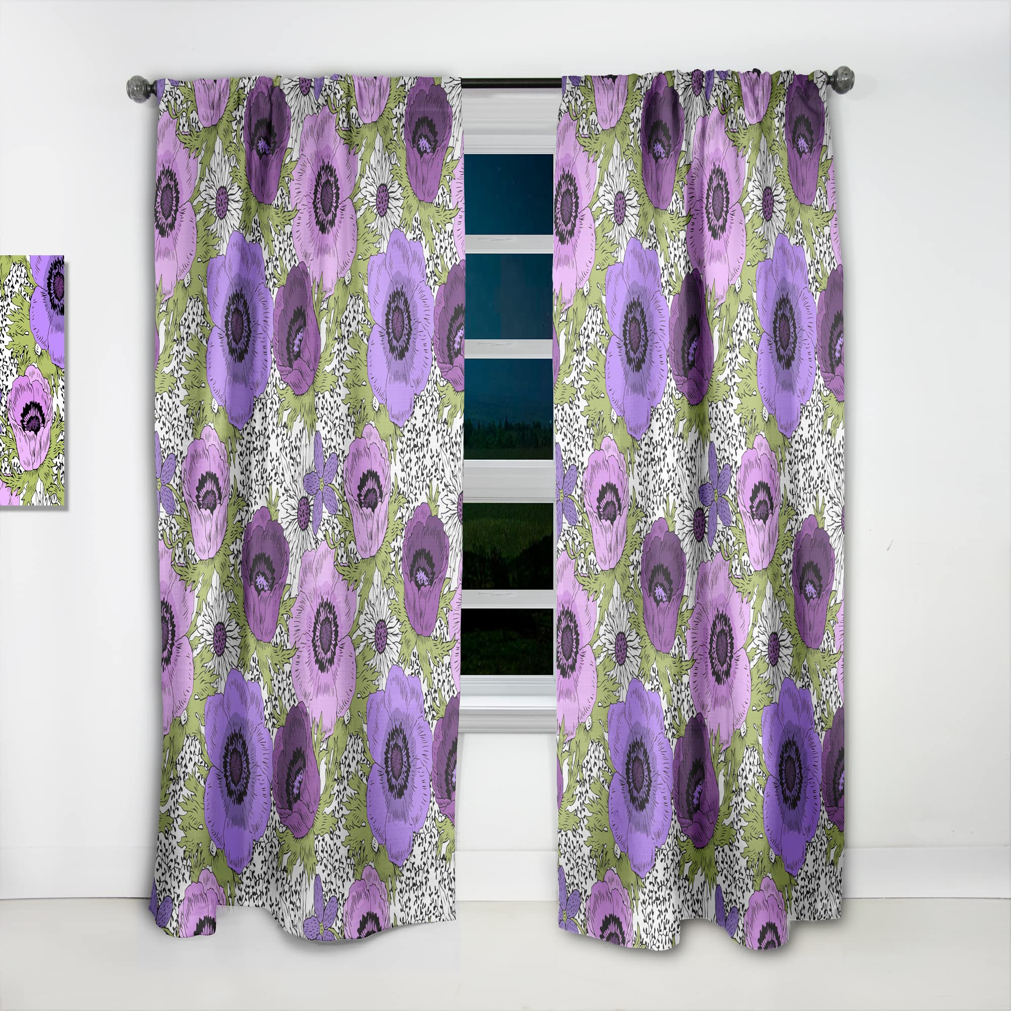 DesignQ Purple Retro Fantasy Flowers Thermal Insulated Curtains - Single Panel 52x120 - Elegant Window Treatments for Bedroom & Living Room - Perfect for Home Decor, Privacy & Energy Savings