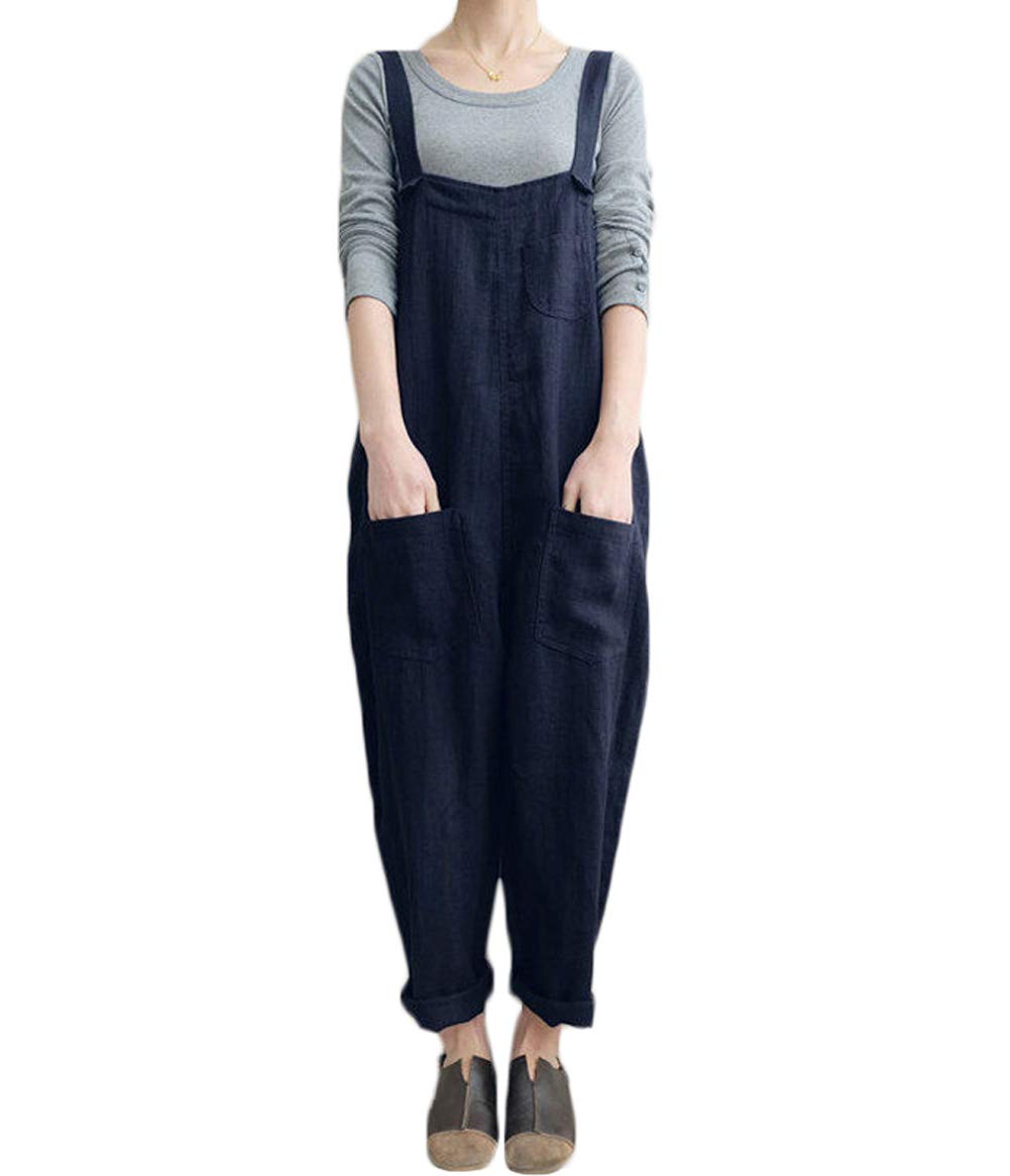Plus Size Women's Casual Wide Leg Overalls Jumpsuit - Cotton Linen Baggy Bib Pants for Women | Comfortable & Stylish Outfit for Everyday Wear, Outdoor Activities & Fashion Streetwear