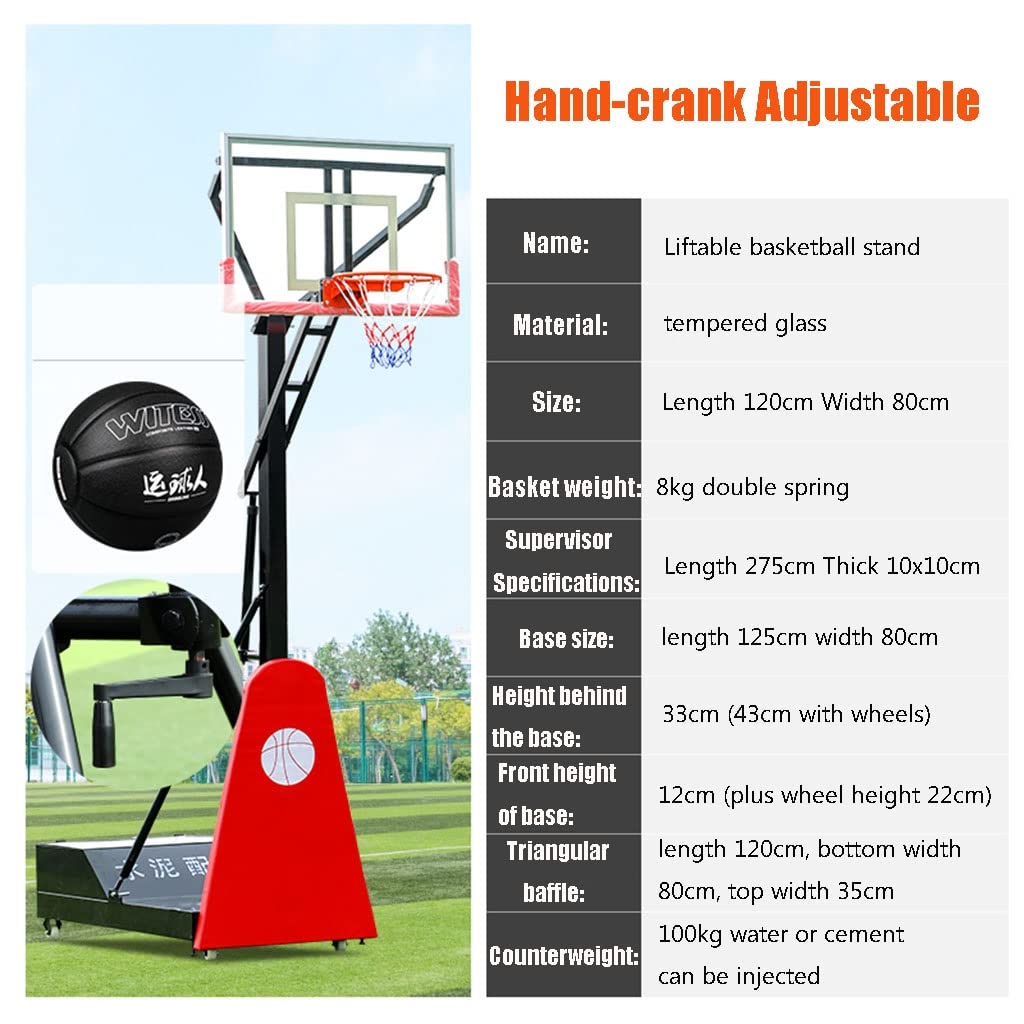 Portable 3-7m Basketball Hoop System - Stainless Steel Frame & Tempered Glass Backboard for Outdoor Play