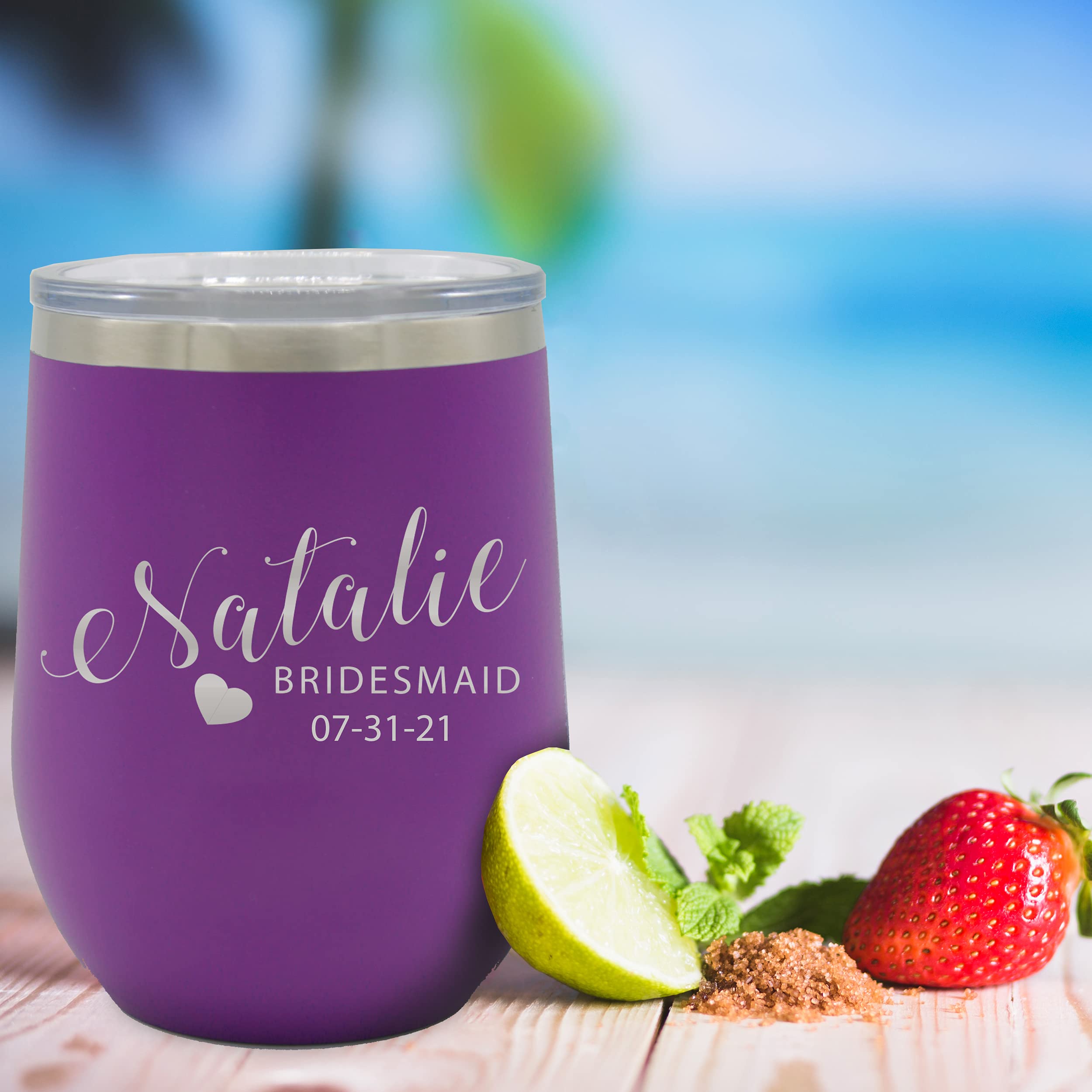 Personalized Bridesmaid Wine Tumbler - Custom Monogrammed & Engraved Insulated Cup for Bachelorette Party, Wedding Gift - Keeps Drinks Cold for Hours - Perfect for Bridal Showers, Rehearsal Dinners & Girls' Night Out (Purple)