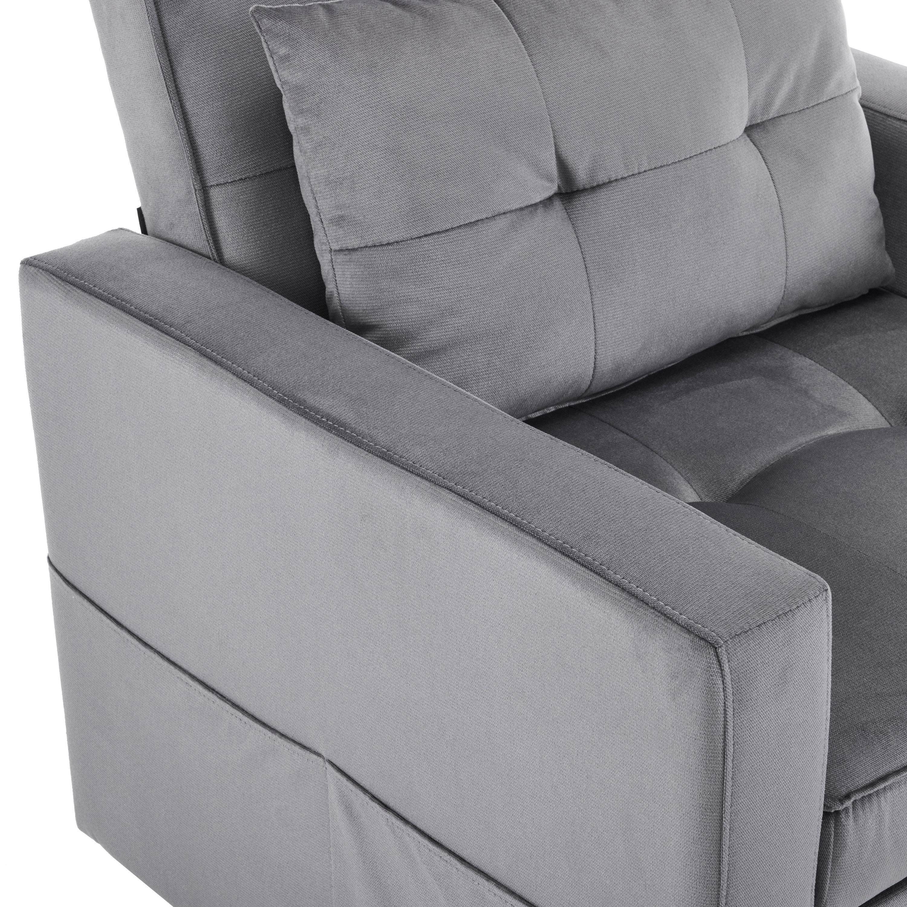 3-in-1 Convertible Sleeper Sofa Bed Chair with Pillow & Pocket - Modern Velvet Fabric Multi-Functional Furniture for Living Room, Bedroom, Study & Small Apartments (Gray) | Perfect for Guest Sleeping, Lounging & Space Saving Solutions