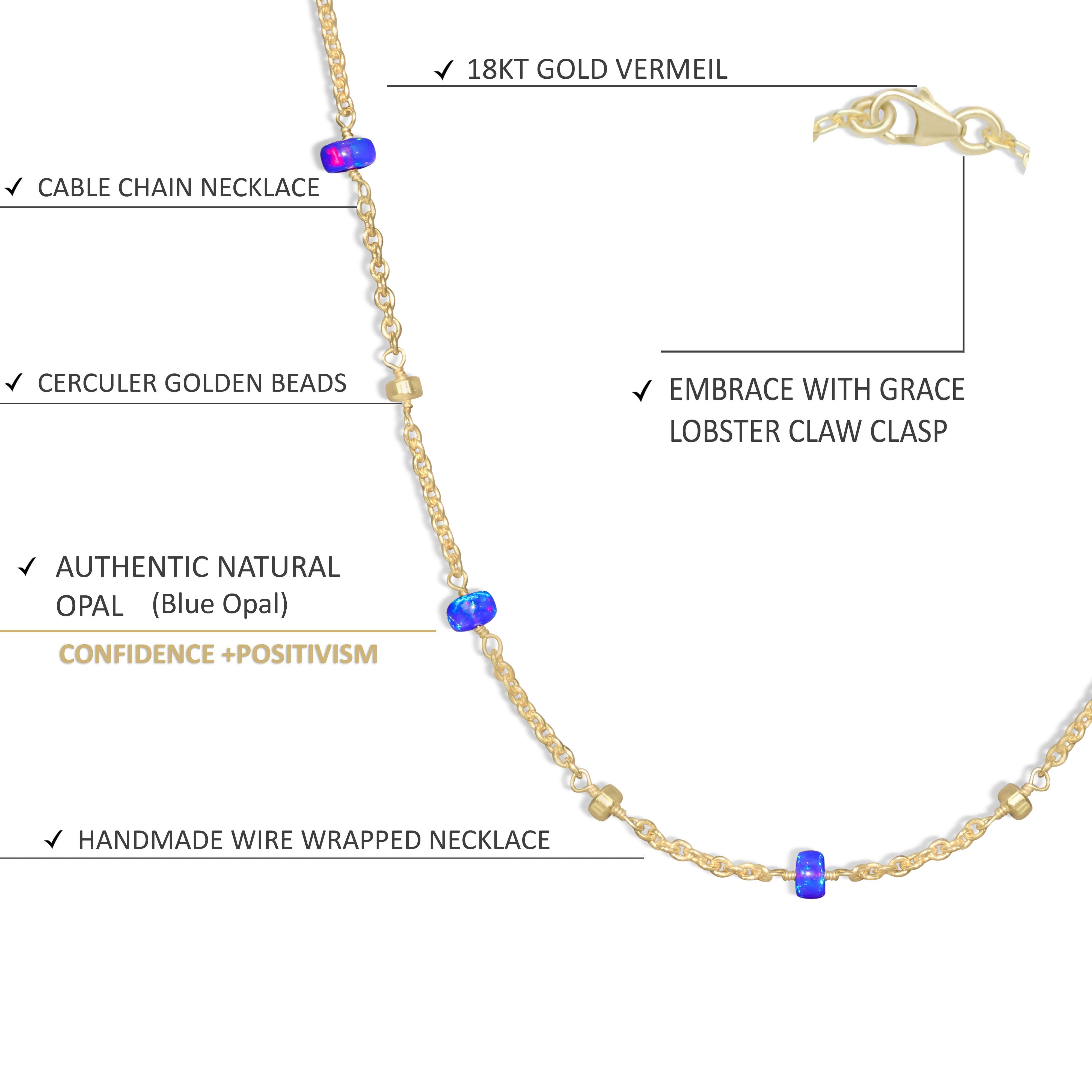 Blue Opal Cable Chain Necklace for Women - Dainty Layering Jewelry Gift for Birthday, Anniversary & Everyday Elegance