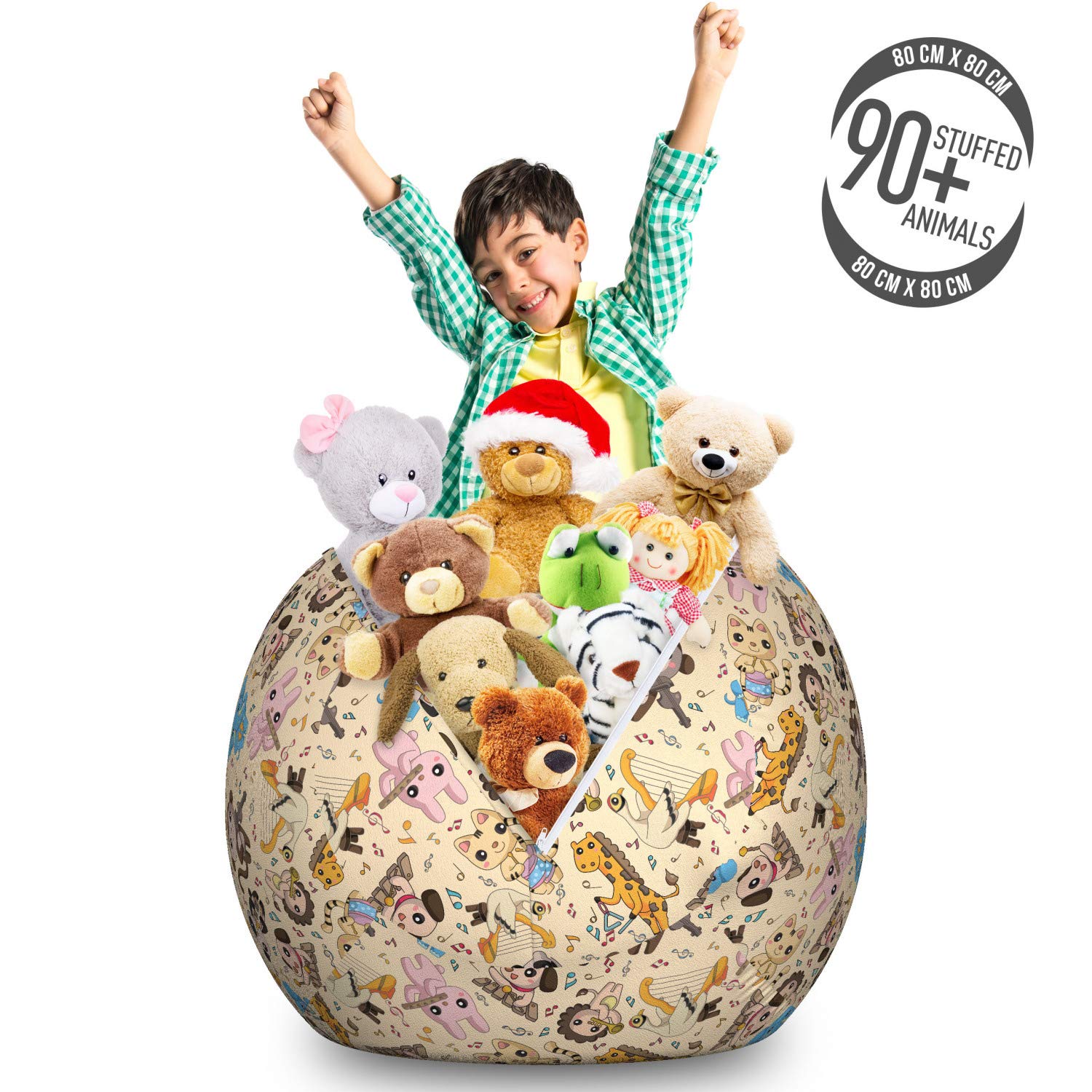 Ambesonne Cartoon Animal Toy Storage Bag Chair - Large Washable Stuffed Animal Organizer with Playful Musician Animals, Instruments & Concert Theme - Perfect for Kids' Room, Nursery, Playroom & Organizing Toys (Multicolor)