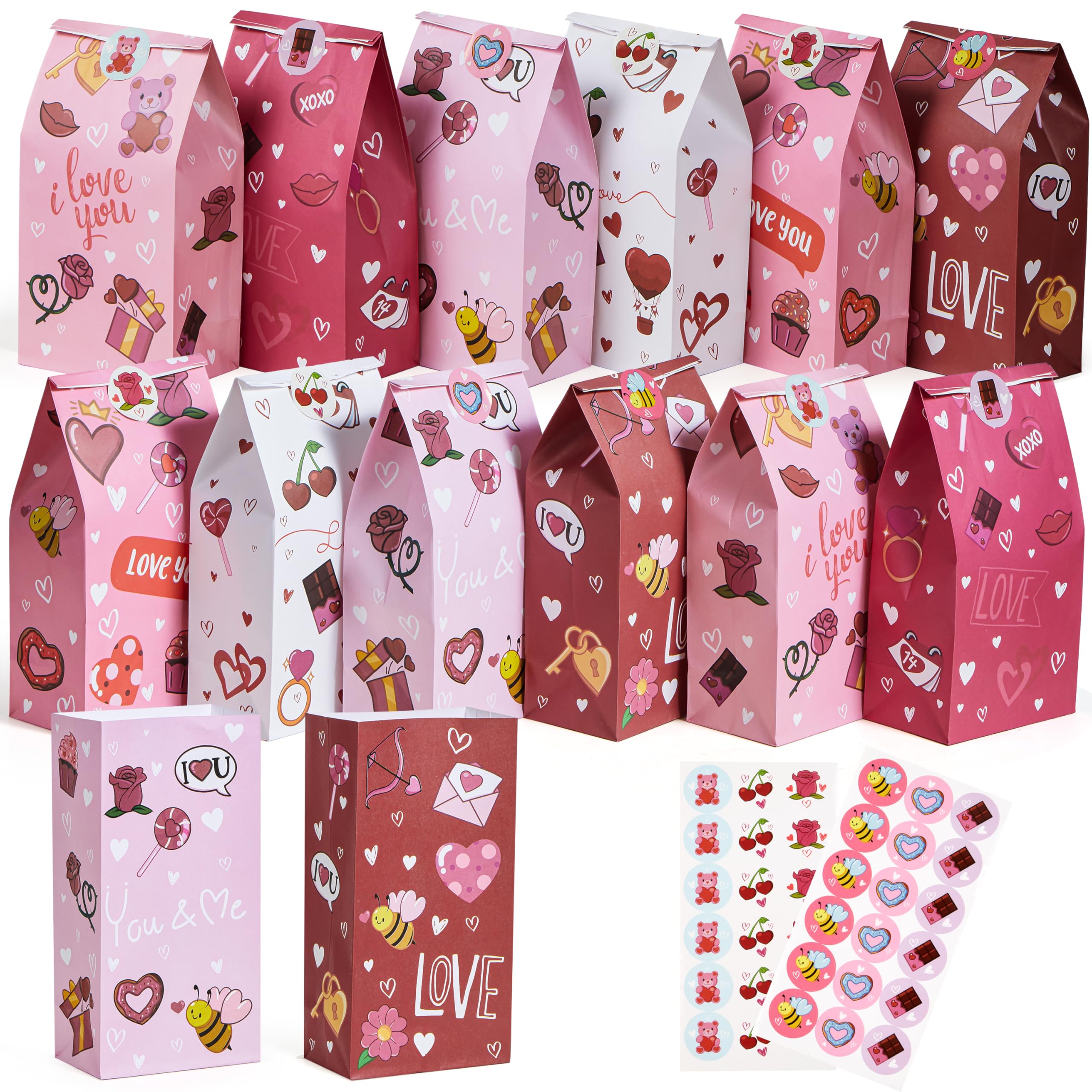 JOYIN 36 Pcs Valentine's Day Gift Bags 5x9.4 Inch, Bulk Red Heart Paper Goodie Bags for Classroom Exchange, Party Favors, Candy Treats & Funny Gift Giving - Perfect for Valentine's Parties, School Events & Holiday Celebrations