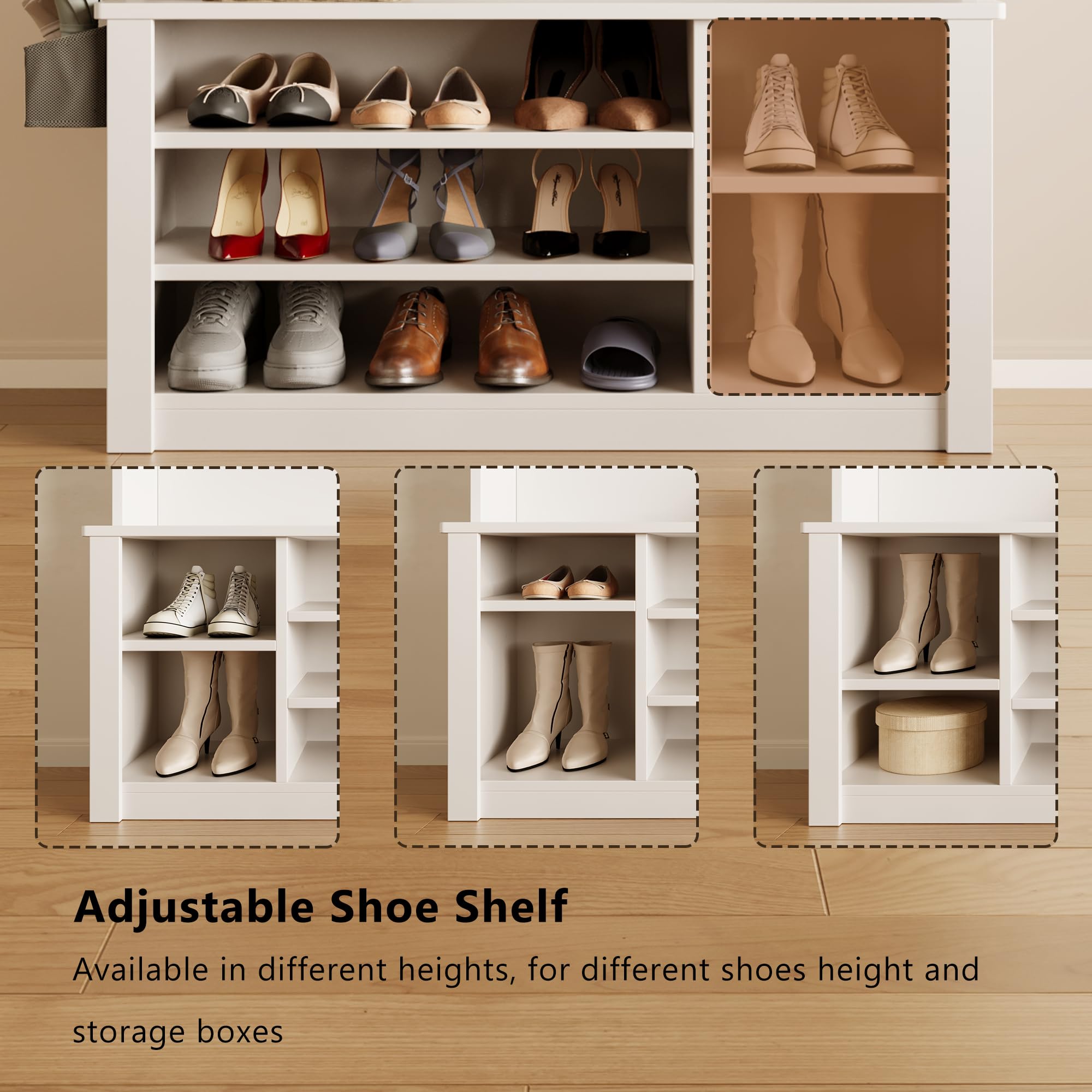 Aiho 3-in-1 Entryway Hall Tree with Bench, Coat Rack & Adjustable Shoe Storage | 2-Tier Top Shelf | White | Perfect for Organizing Entryways, Hallways & Mudrooms | Space-Saving Home Decor Solution