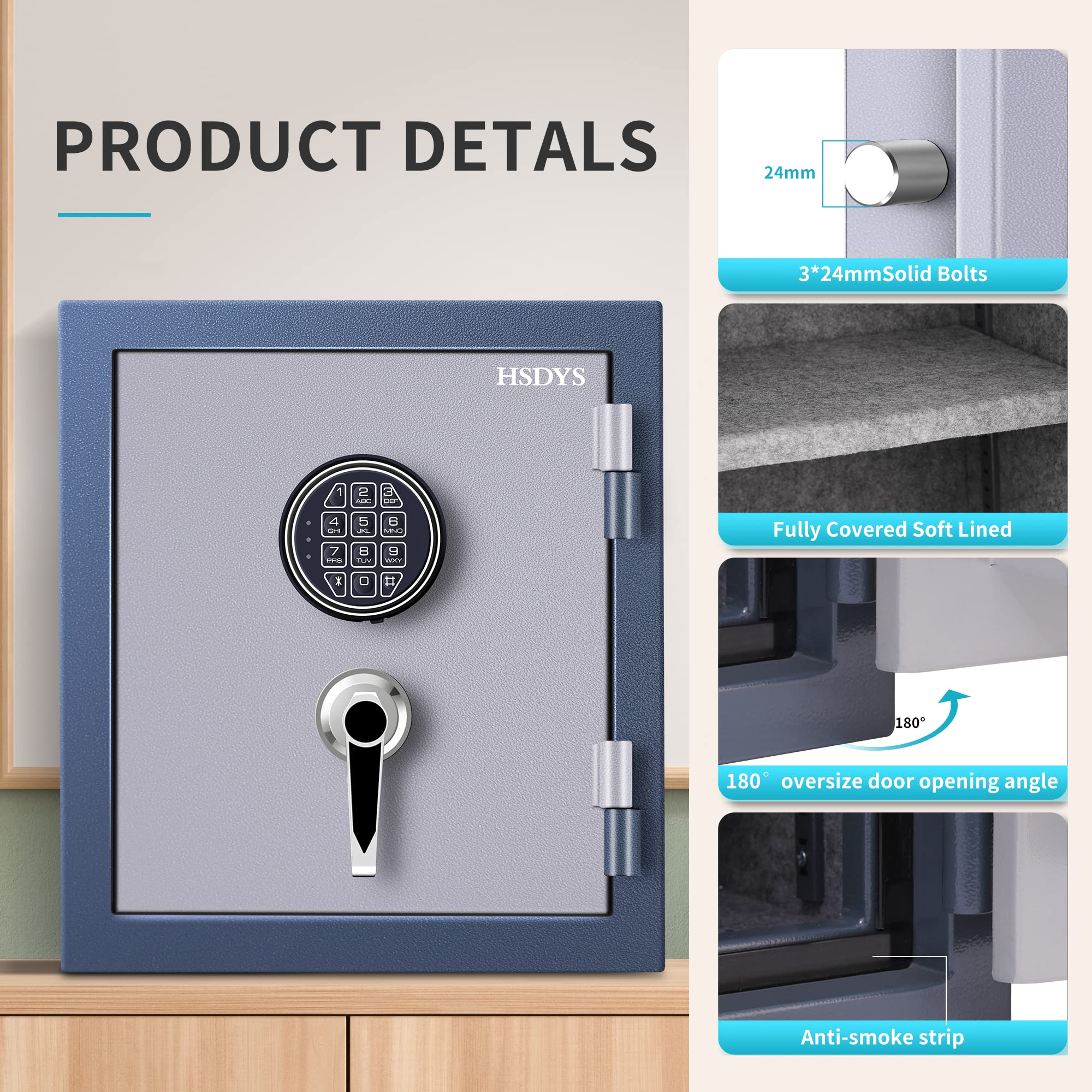 Fireproof Safe Box 1.0 Cubic Feet - Digital Keypad & Key Lock Security Safe for Home - Waterproof Document Jewelry Money Safe for Office, Bedroom, and Travel Protection