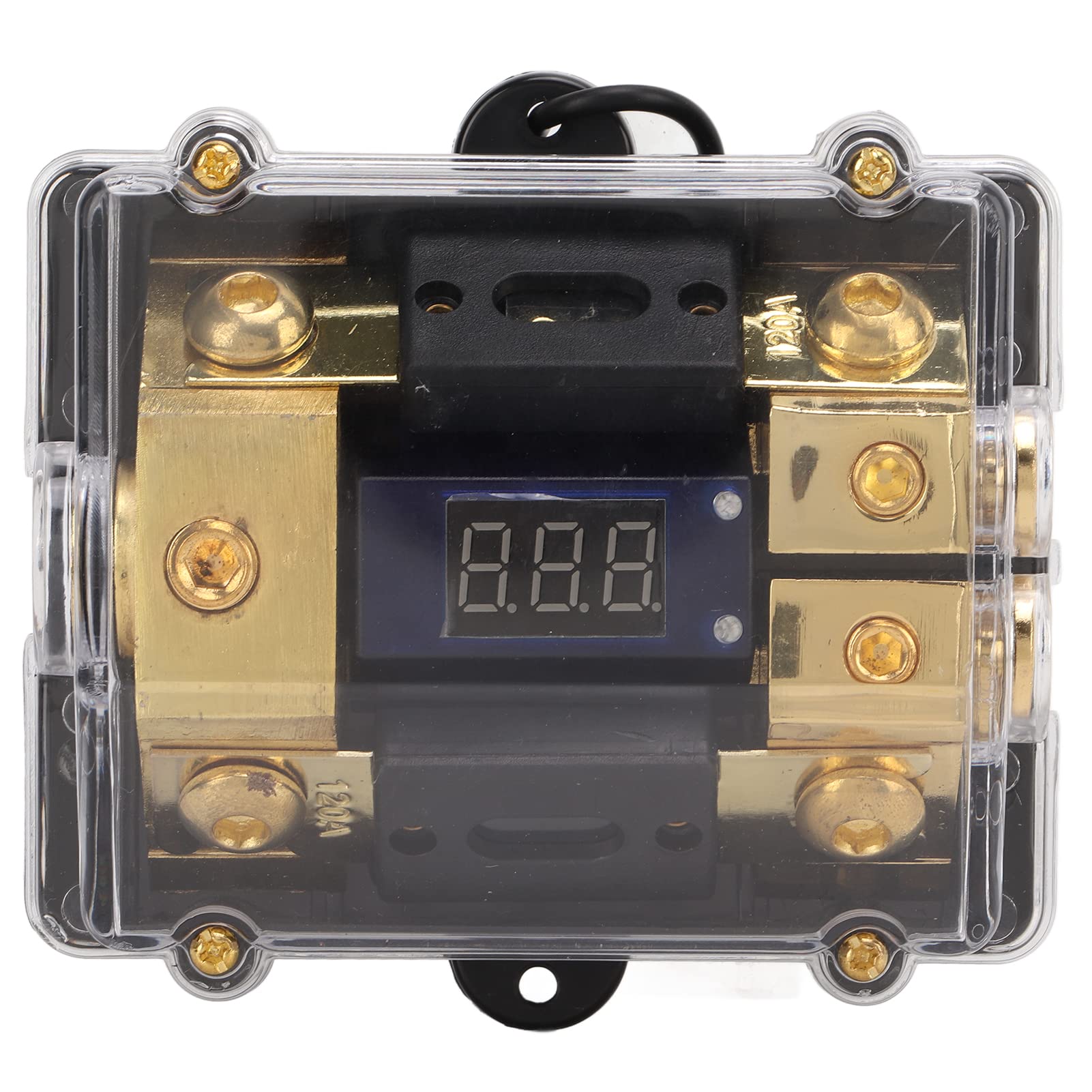 Aramox Universal 1 in 2 ABS & Copper Power Distribution Block - 120A Fuse Holder for Car Audio, 0/2 Gauge Wire Compatible - Perfect for Amplifier & Subwoofer Installations