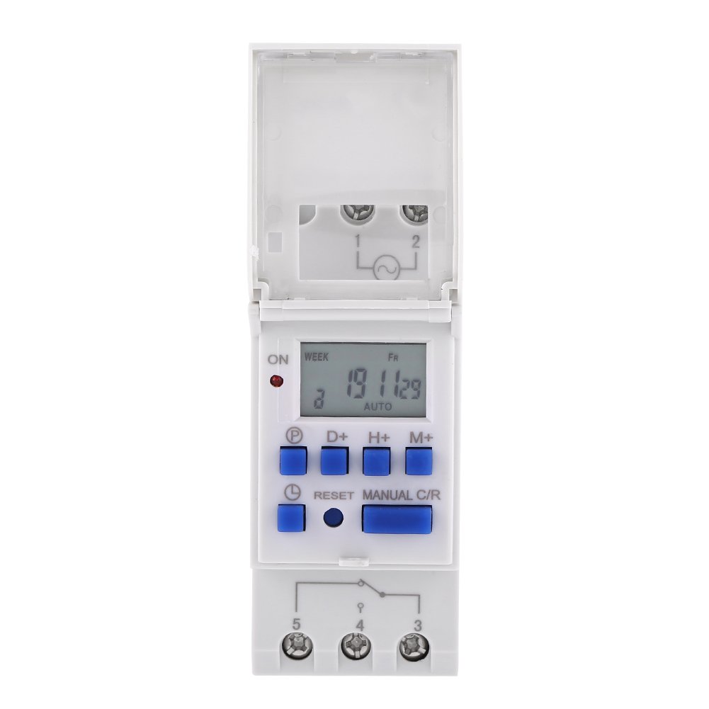 7 Day Digital Timer Switch - Weekly Programmable DIN Rail Mount Timer Relay with 16 On/8 Off Settings (12V) for Home Automation & Industrial Control