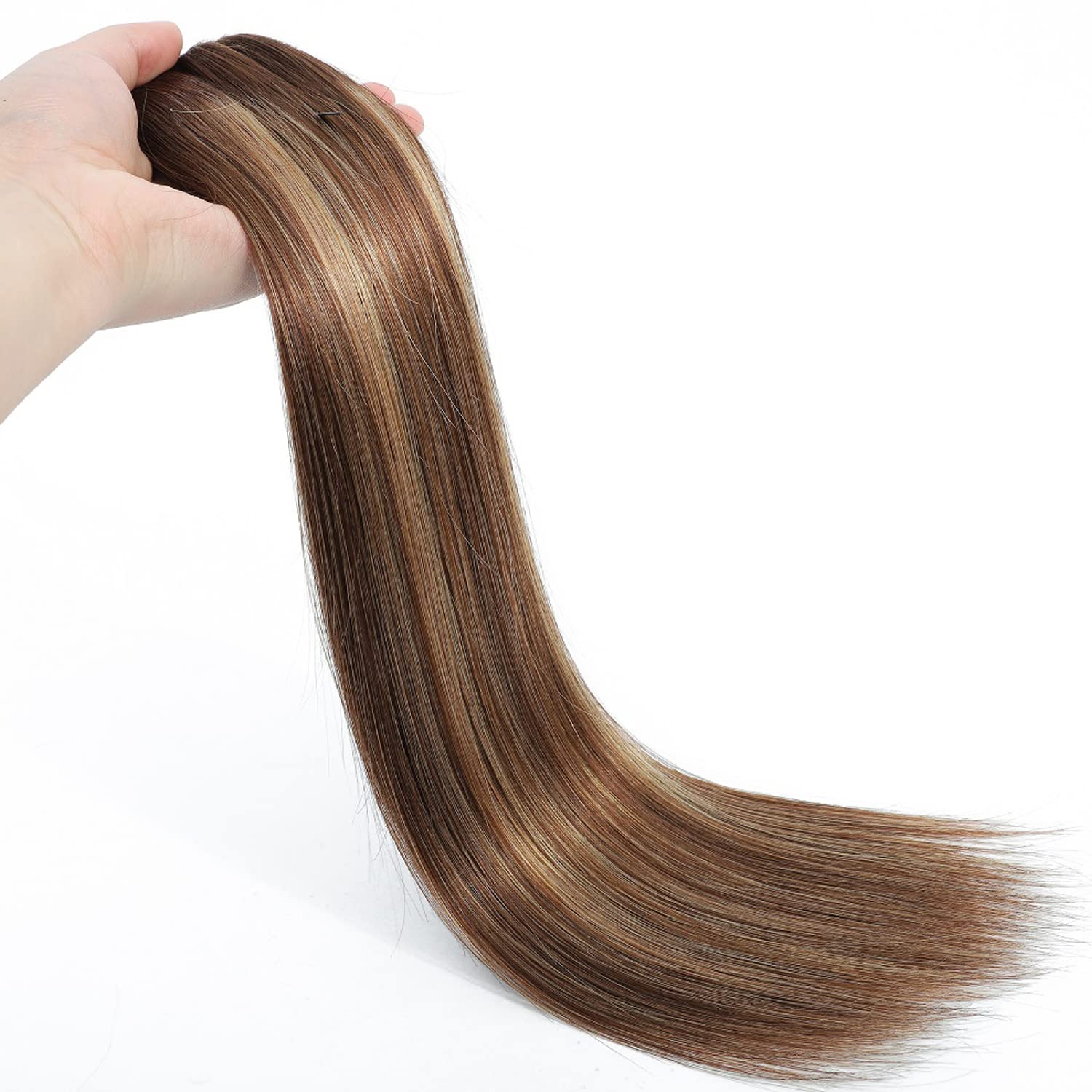 Clip in Human Hair Extensions 120g - 8PCS Remy Straight Hair Extensions Balayage Chocolate Brown to Caramel Blonde (24inch, #4/27/4) - Perfect for Daily Styling, Parties & Special Occasions