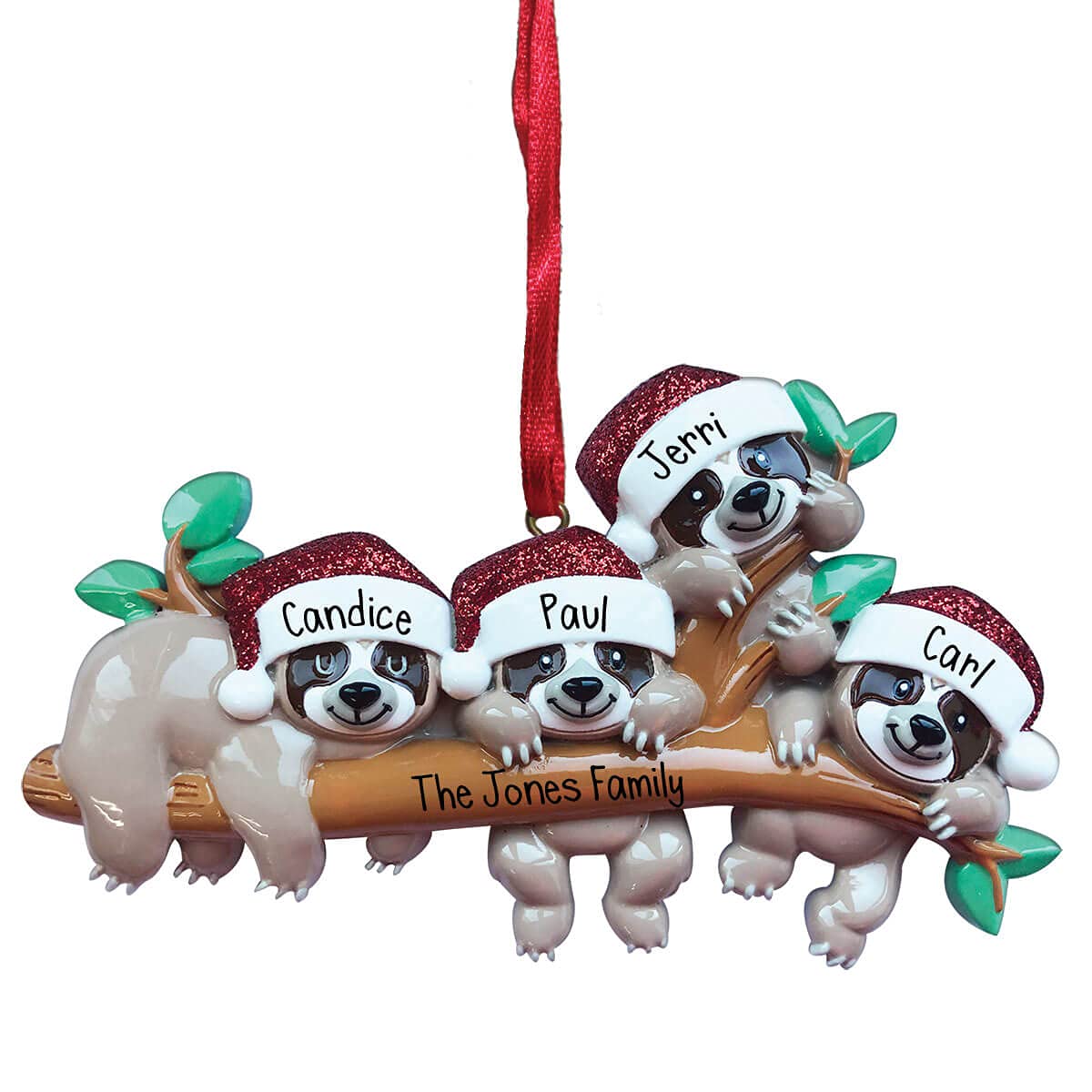 Personalized Sloth Family Christmas Ornament - Set of 4 - Custom Handwritten Design for Slow-Paced Families - Perfect Holiday Home Decor & Gift for Animal Lovers